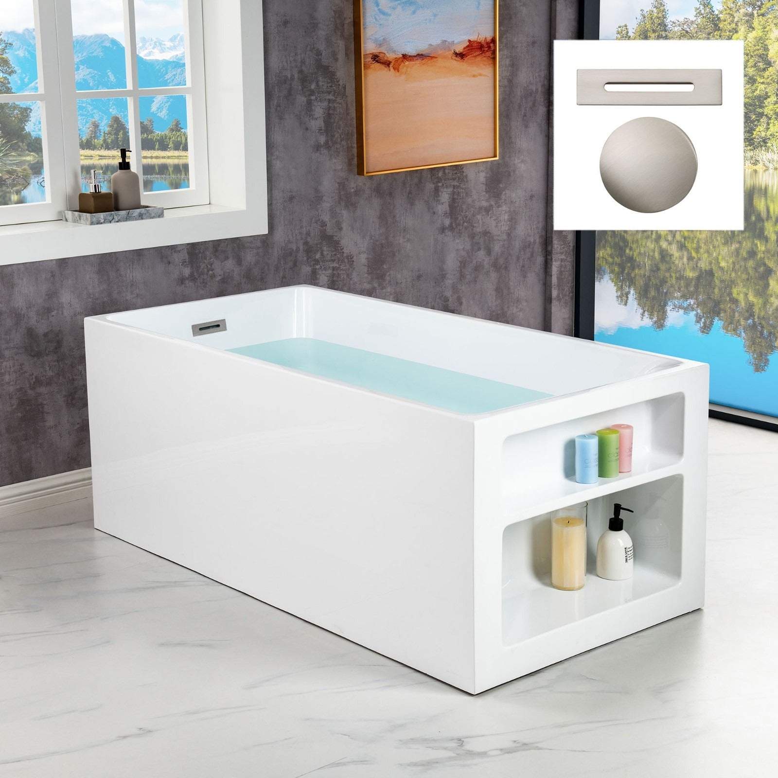 WOODBRIDGE 59" Acrylic Freestanding Bathtub Contemporary Soaking Tub with Drain & Overflow, BTA0081