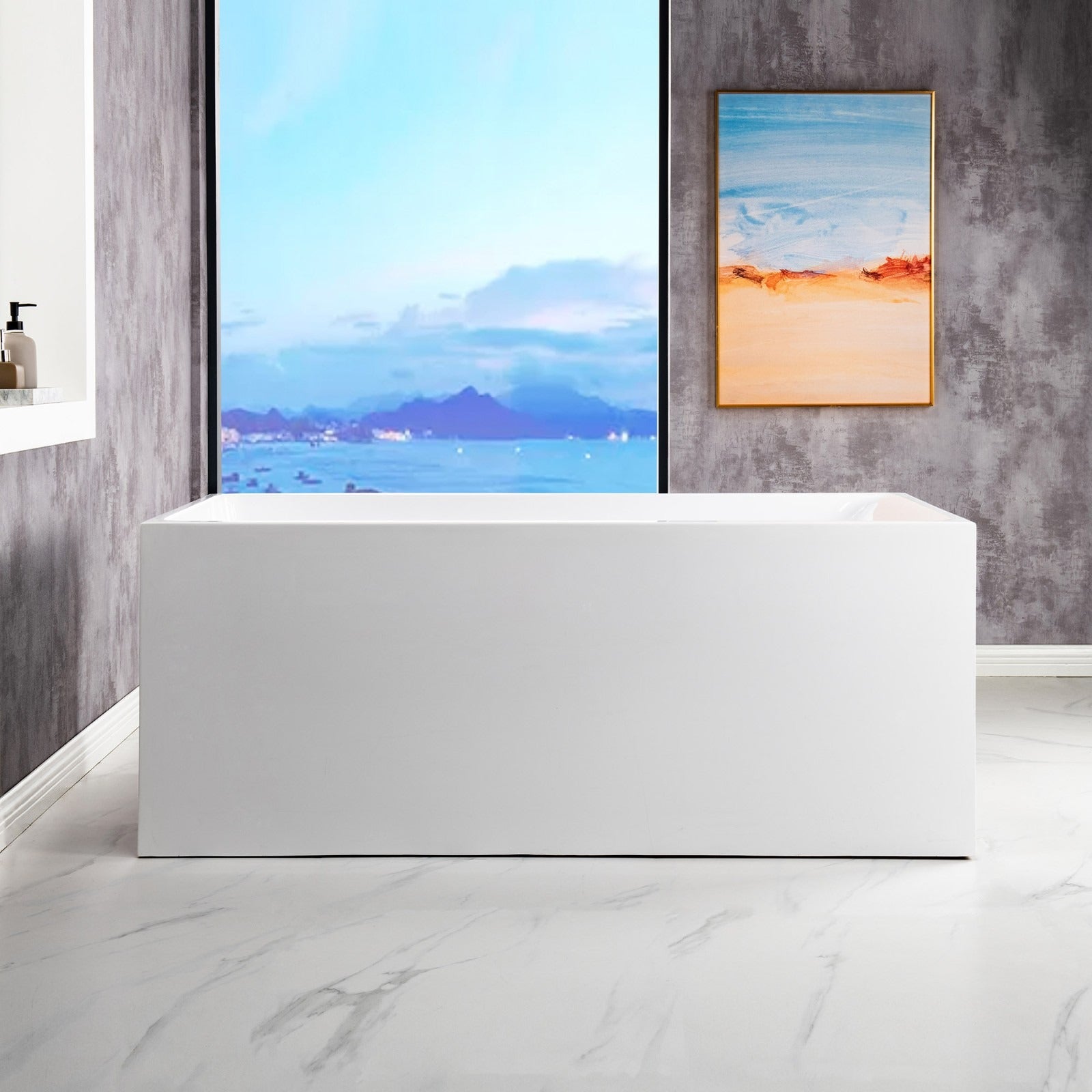 WOODBRIDGE 59" Acrylic Freestanding Bathtub Contemporary Soaking Tub with Drain & Overflow, BTA0081