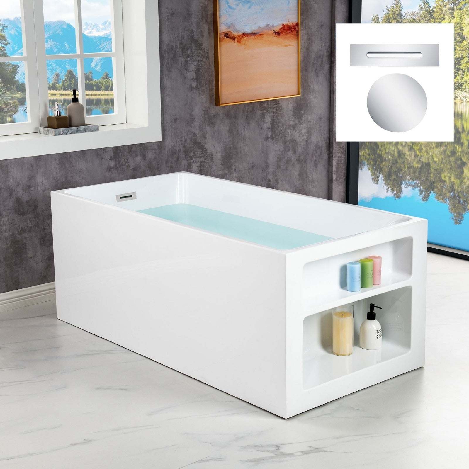 WOODBRIDGE 59" Acrylic Freestanding Bathtub Contemporary Soaking Tub with Drain & Overflow, BTA0081