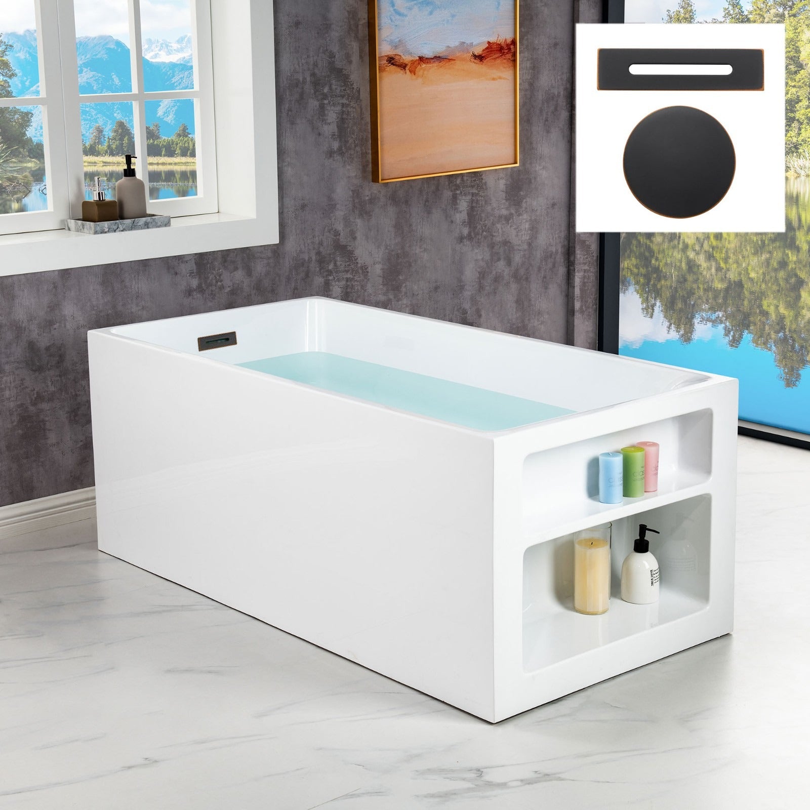 WOODBRIDGE 59" Acrylic Freestanding Bathtub Contemporary Soaking Tub with Drain & Overflow, BTA0081