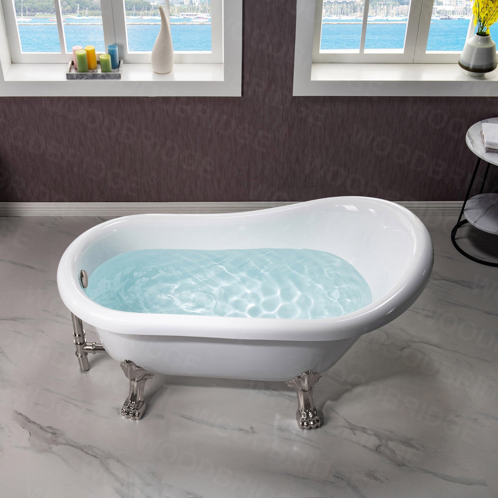 WOODBRIDGE 54" Heavy Duty Acrylic Slipper Clawfoot Bathtub with Drain & Overflow – Multiple Finishes, B0021 Series