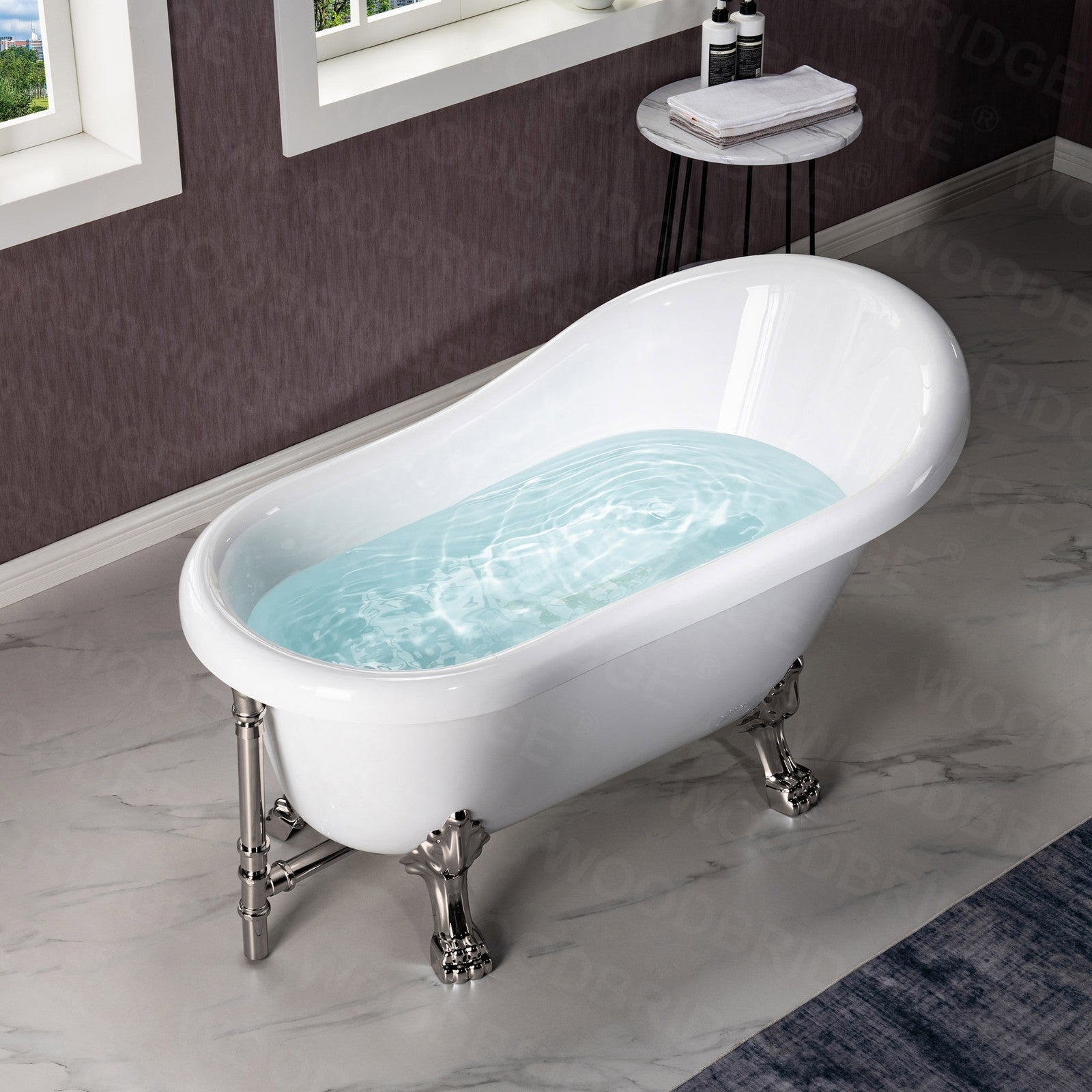 WOODBRIDGE 54" Heavy Duty Acrylic Slipper Clawfoot Bathtub with Drain & Overflow – Multiple Finishes, B0021 Series