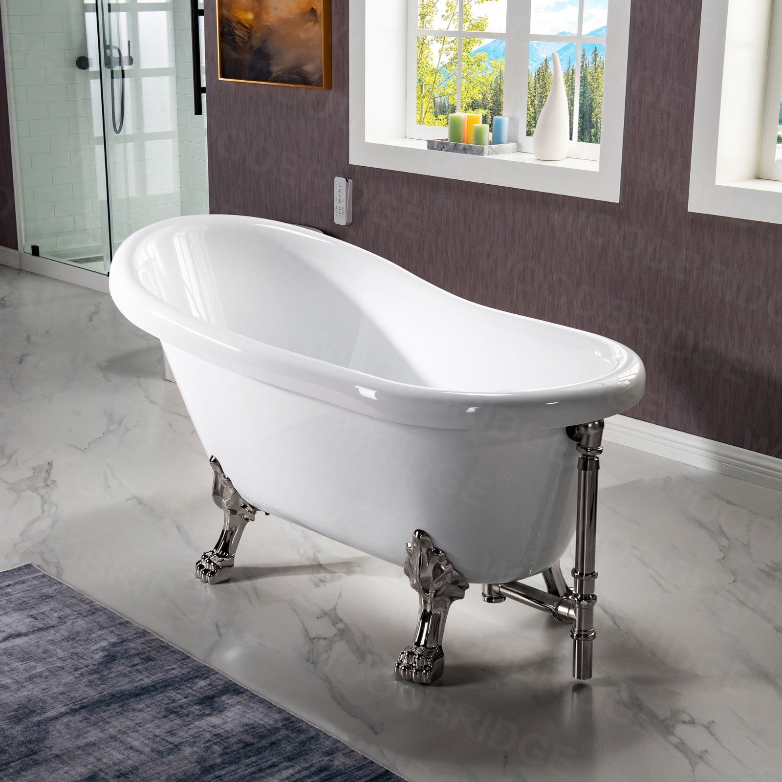 WOODBRIDGE 54" Heavy Duty Acrylic Slipper Clawfoot Bathtub with Drain & Overflow – Multiple Finishes, B0021 Series