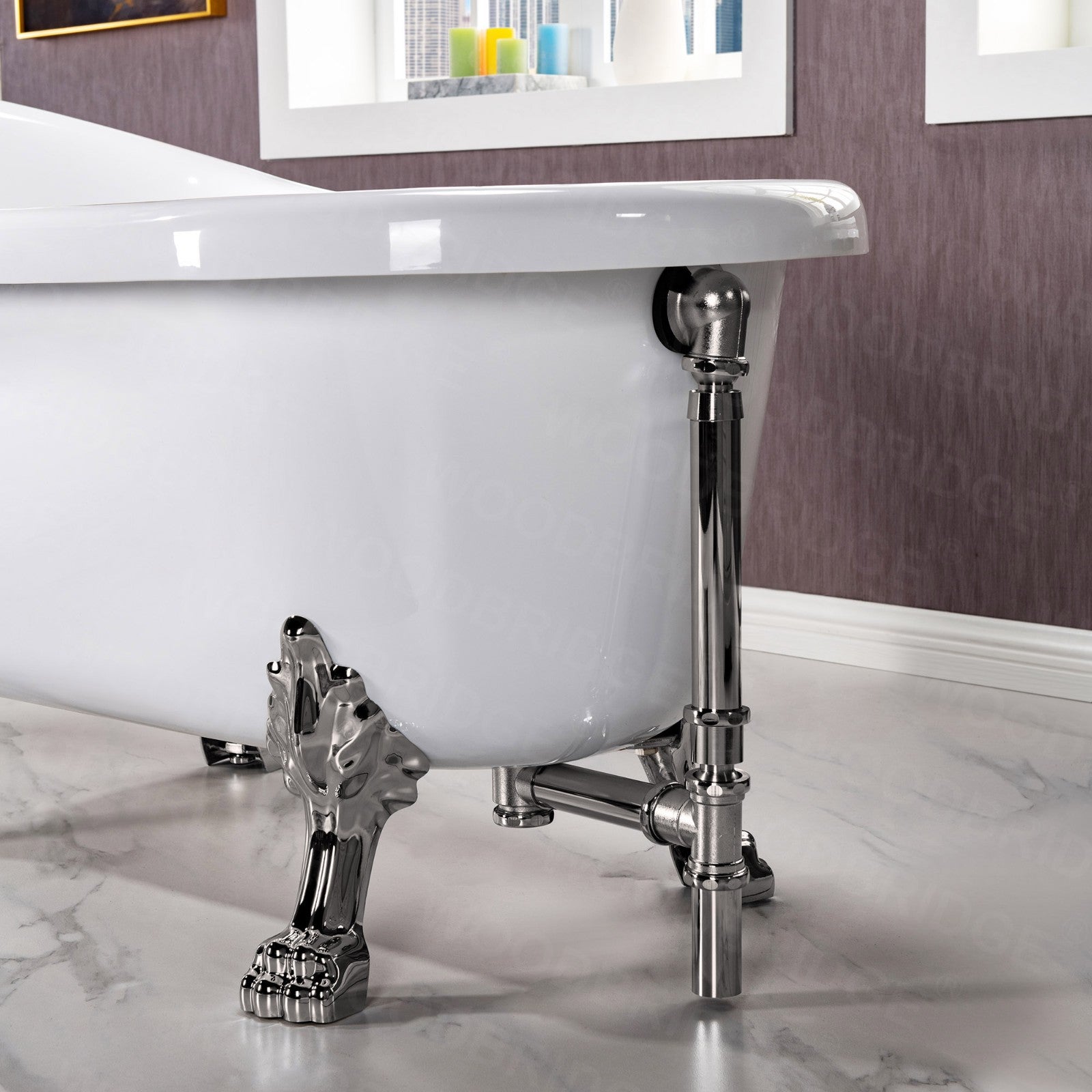 WOODBRIDGE 54" Heavy Duty Acrylic Slipper Clawfoot Bathtub with Drain & Overflow – Multiple Finishes, B0021 Series