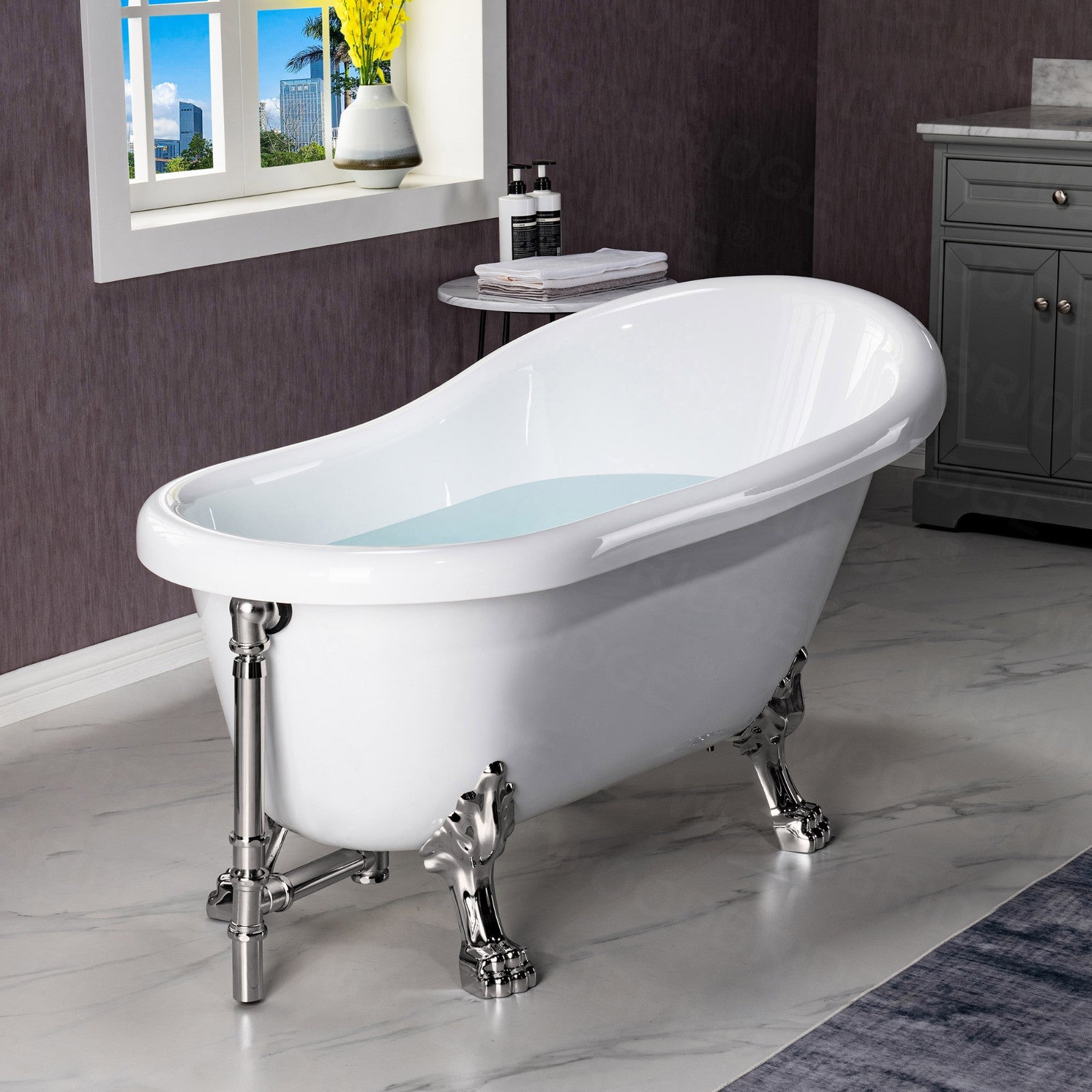 WOODBRIDGE 54" Heavy Duty Acrylic Slipper Clawfoot Bathtub with Drain & Overflow – Multiple Finishes, B0021 Series