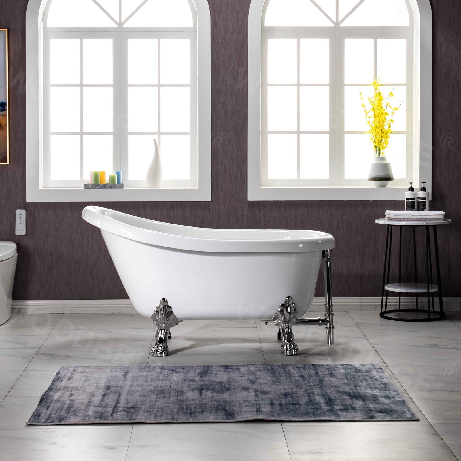 WOODBRIDGE 54" Heavy Duty Acrylic Slipper Clawfoot Bathtub with Drain & Overflow – Multiple Finishes, B0021 Series