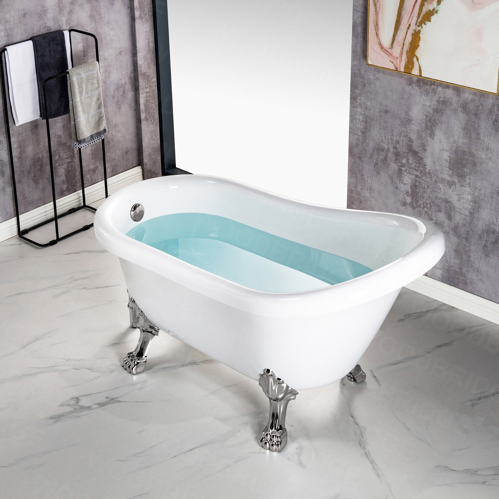 WOODBRIDGE 54" Heavy Duty Acrylic Slipper Clawfoot Bathtub with Drain & Overflow – Multiple Finishes, B0021 Series