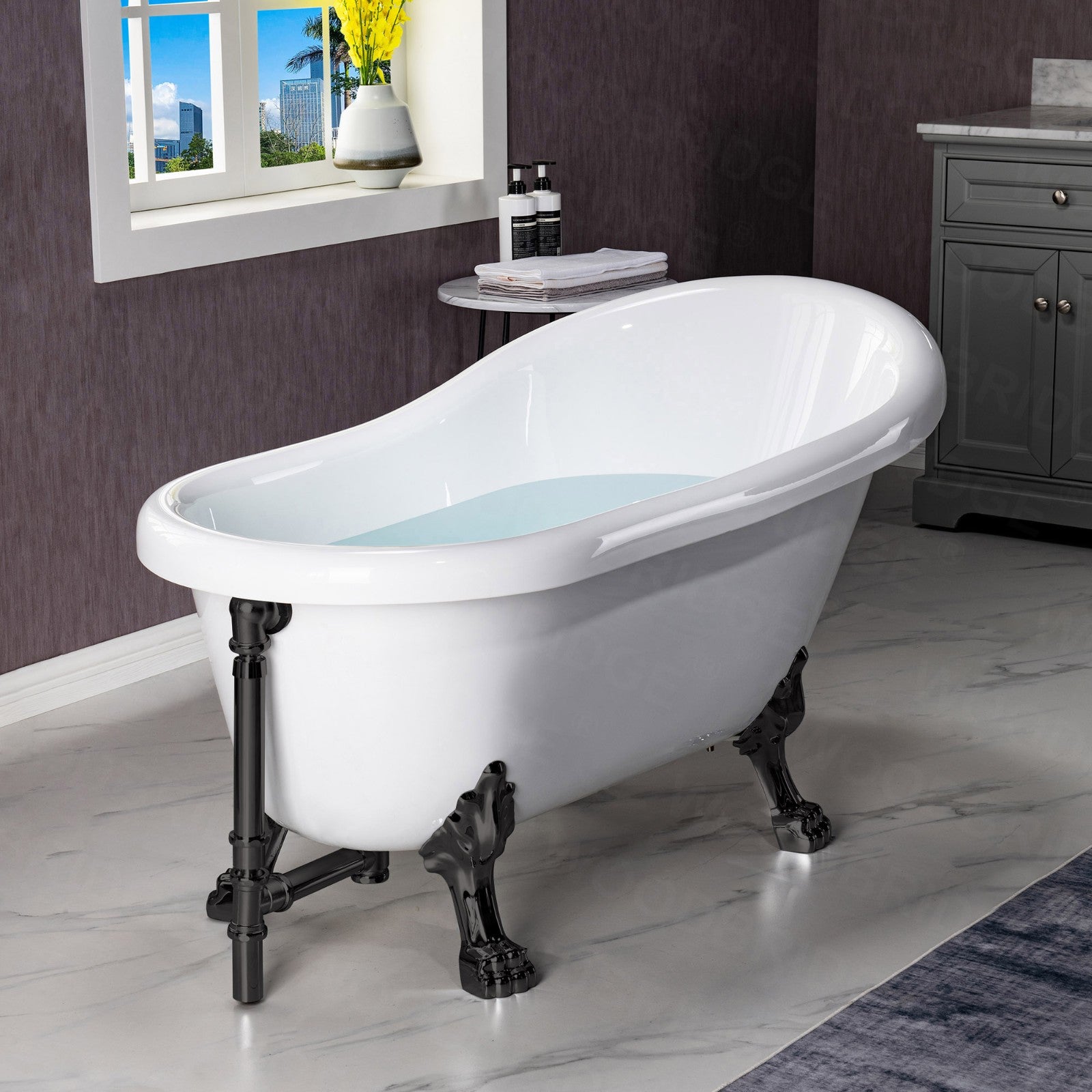 WOODBRIDGE 54" Heavy Duty Acrylic Slipper Clawfoot Bathtub with Drain & Overflow – Multiple Finishes, B0021 Series