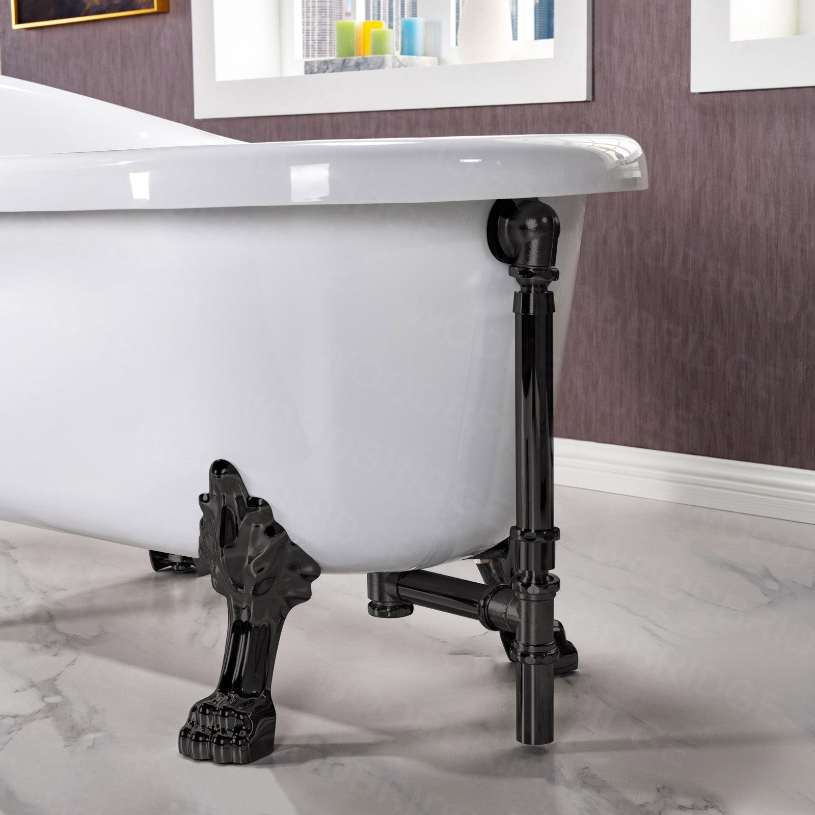 WOODBRIDGE 54" Heavy Duty Acrylic Slipper Clawfoot Bathtub with Drain & Overflow – Multiple Finishes, B0021 Series