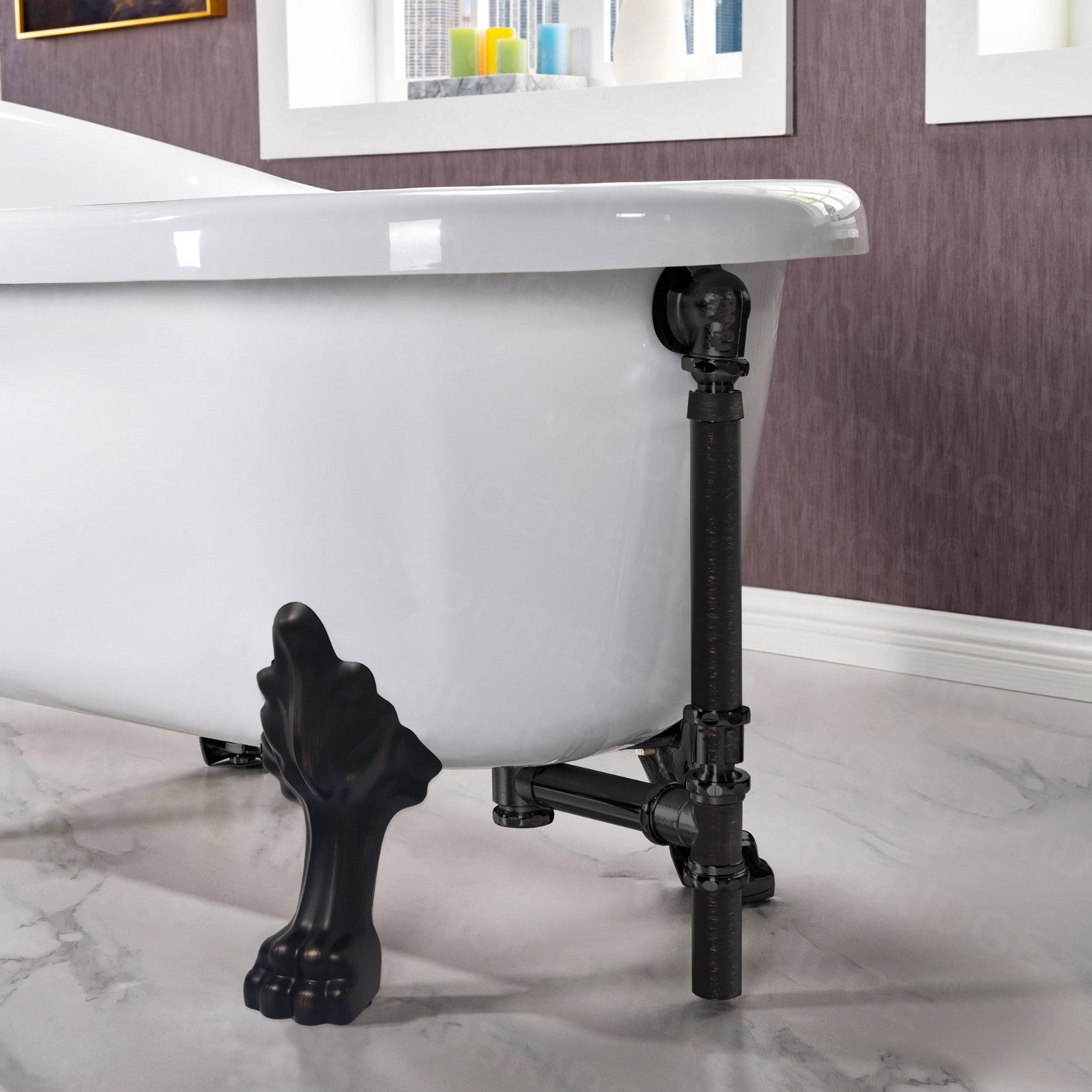 WOODBRIDGE 54" Heavy Duty Acrylic Slipper Clawfoot Bathtub with Drain & Overflow – Multiple Finishes, B0021 Series