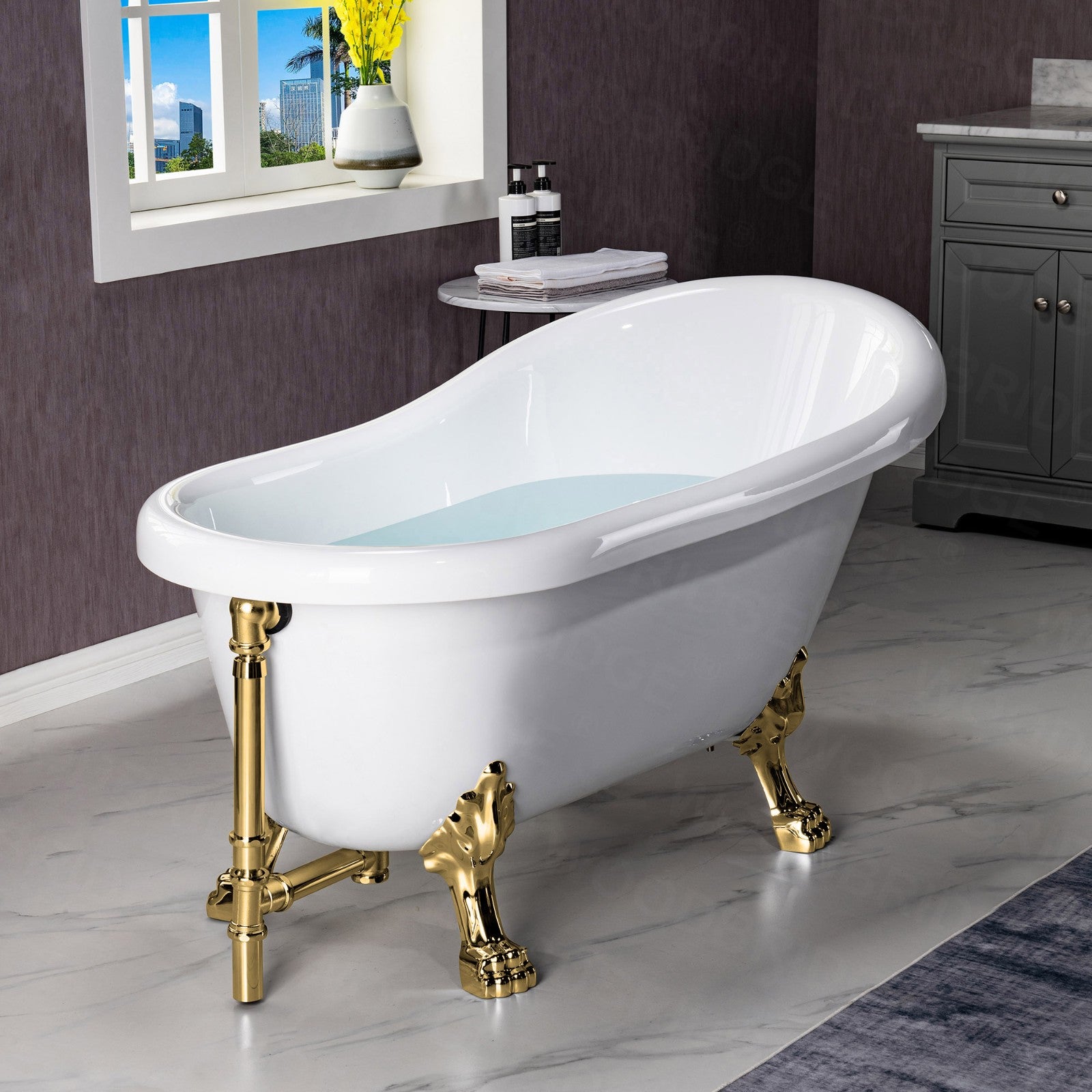 WOODBRIDGE 54" Heavy Duty Acrylic Slipper Clawfoot Bathtub with Drain & Overflow – Multiple Finishes, B0021 Series