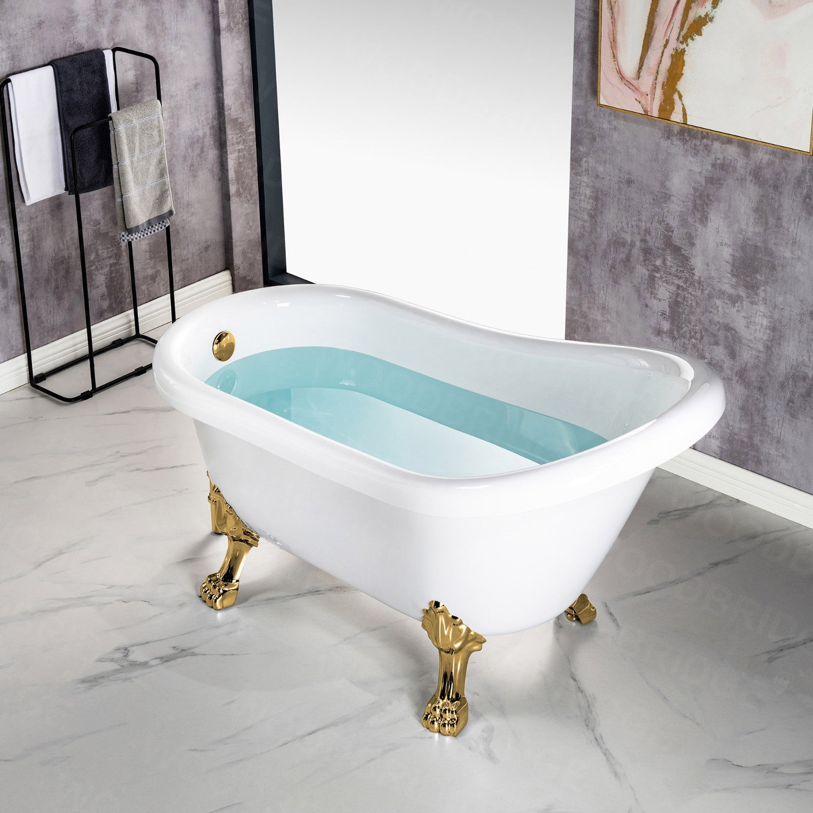 WOODBRIDGE 54" Heavy Duty Acrylic Slipper Clawfoot Bathtub with Drain & Overflow – Multiple Finishes, B0021 Series