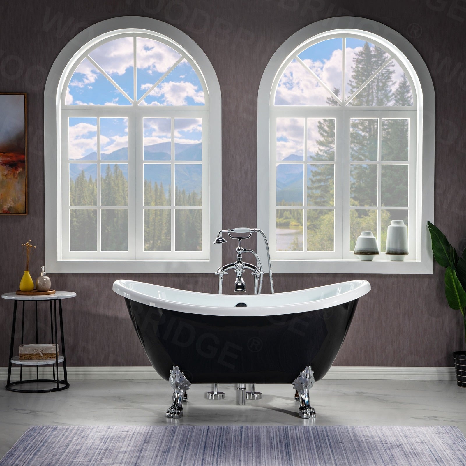 WOODBRIDGE 59" Heavy Duty Acrylic Double Slipper Clawfoot Bath Tub with Drain & Overflow, BTA1842