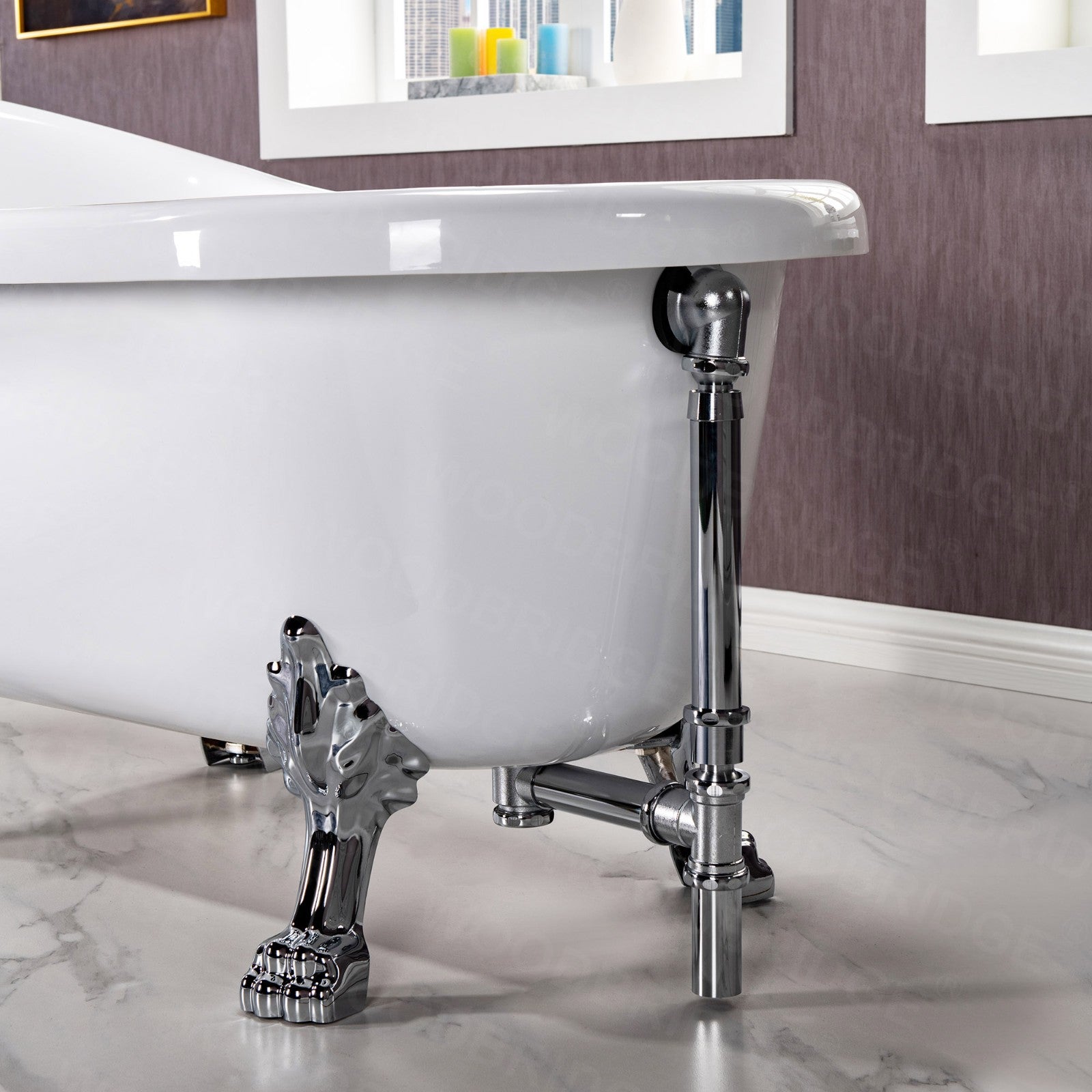 WOODBRIDGE 54" Heavy Duty Acrylic Slipper Clawfoot Bathtub with Drain & Overflow – Multiple Finishes, B0021 Series