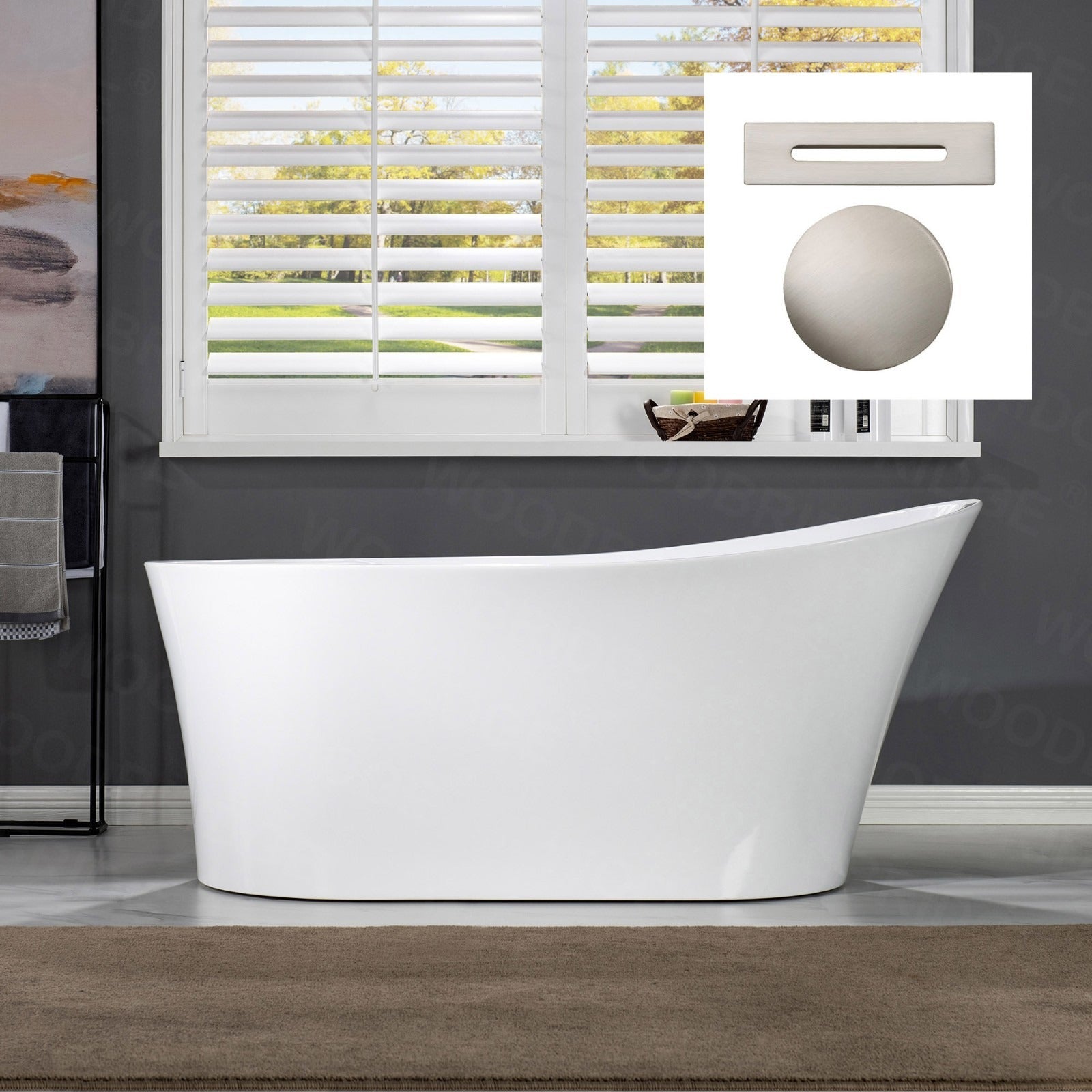 WOODBRIDGE 67" Acrylic Freestanding Bathtub Contemporary Soaking Tub with with Drain & Overflow, B0084