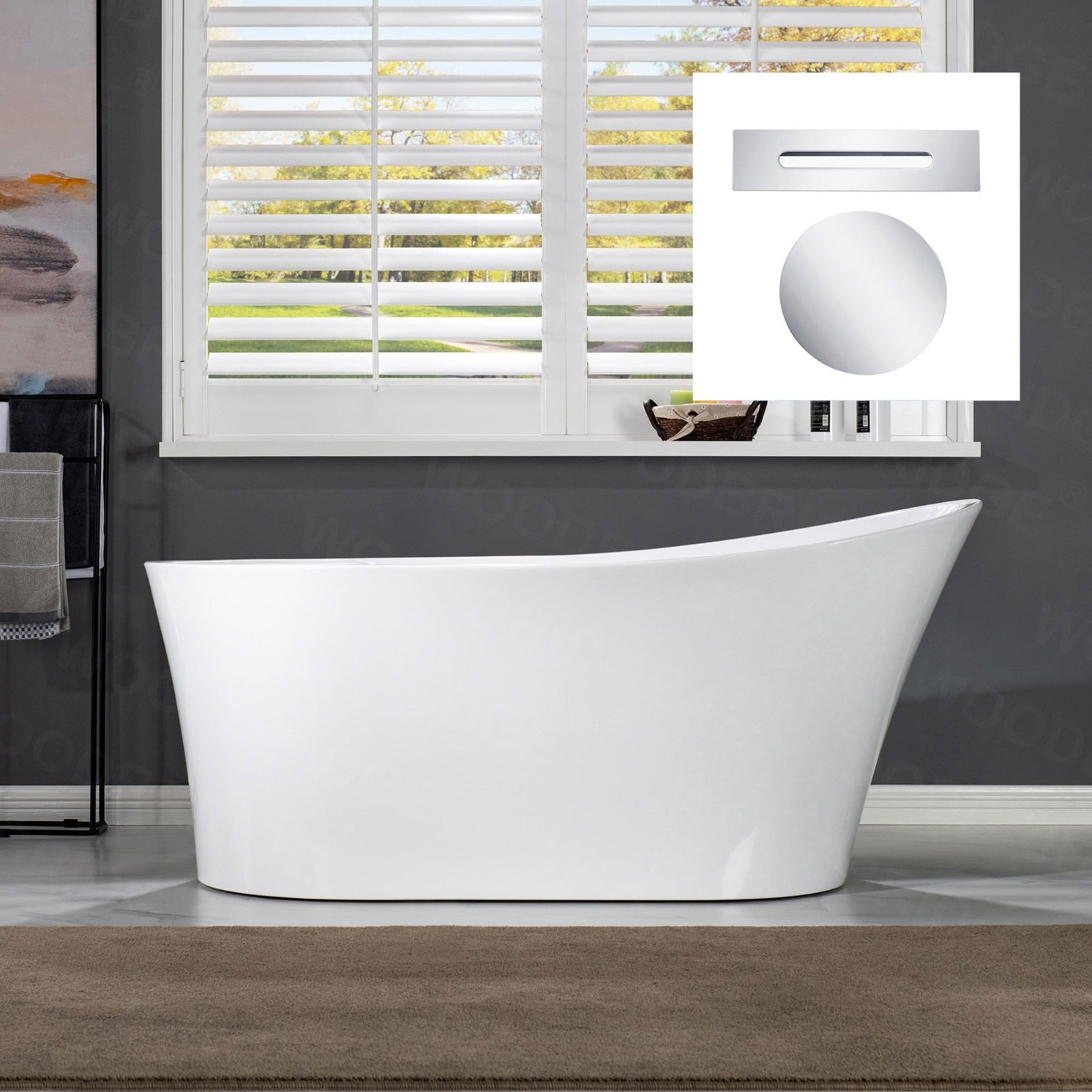 WOODBRIDGE 67" Acrylic Freestanding Bathtub Contemporary Soaking Tub with with Drain & Overflow, B0084