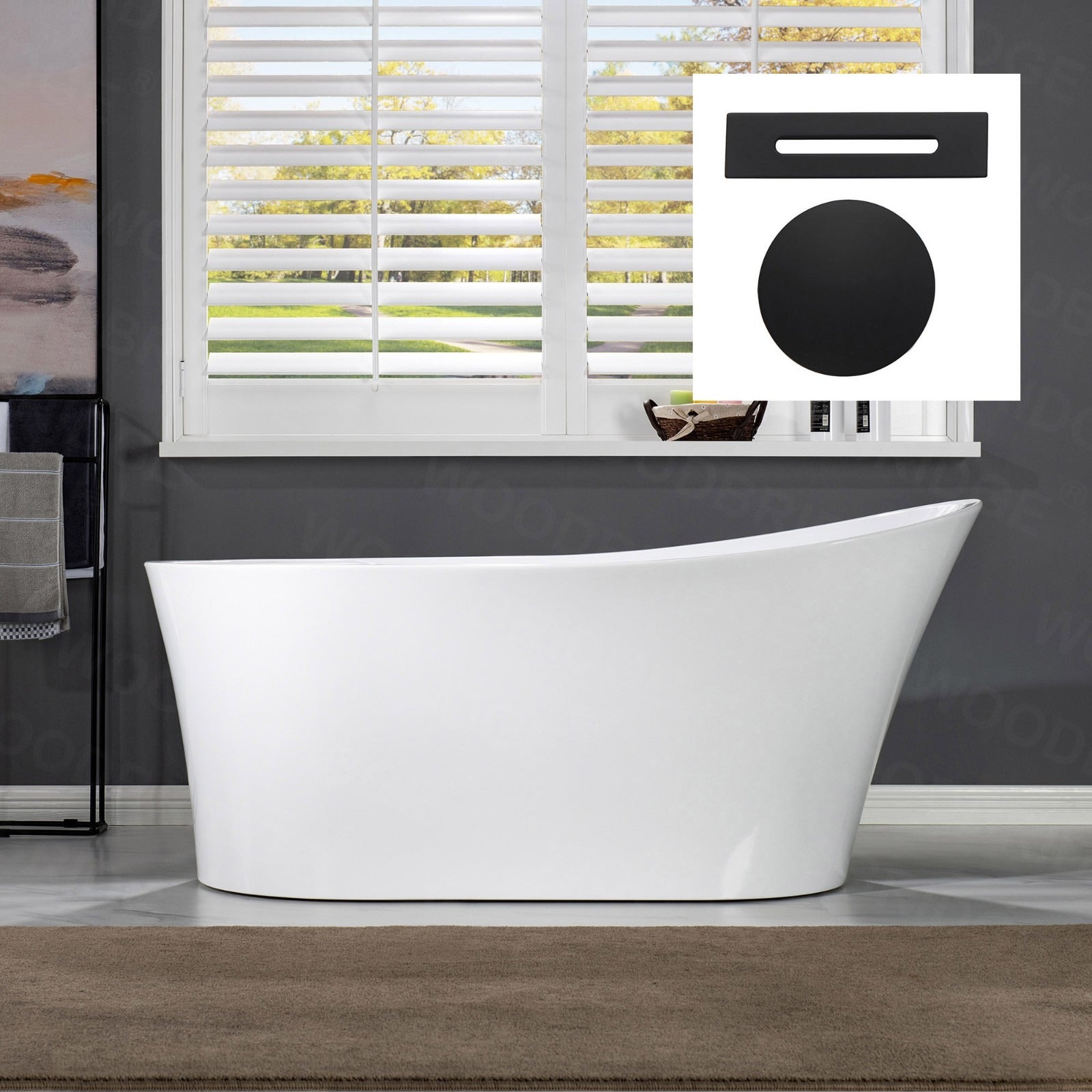 WOODBRIDGE 67" Acrylic Freestanding Bathtub Contemporary Soaking Tub with with Drain & Overflow, B0084