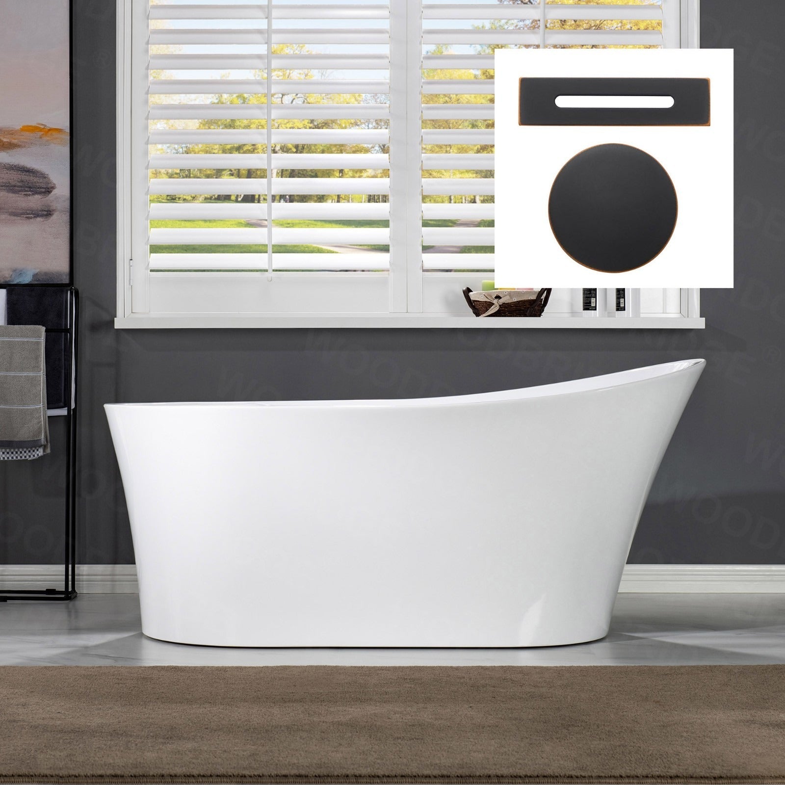 WOODBRIDGE 67" Acrylic Freestanding Bathtub Contemporary Soaking Tub with with Drain & Overflow, B0084