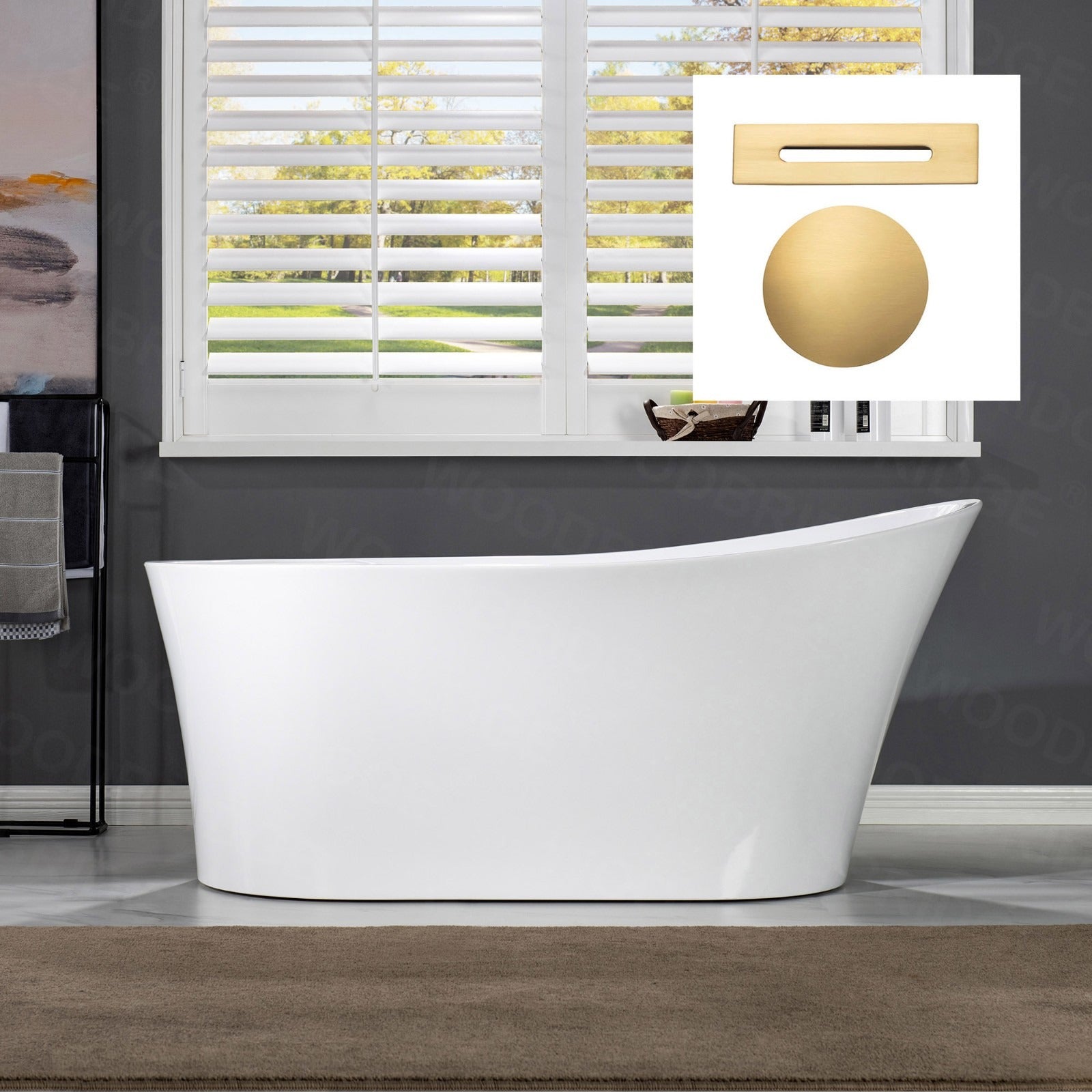 WOODBRIDGE 67" Acrylic Freestanding Bathtub Contemporary Soaking Tub with with Drain & Overflow, B0084