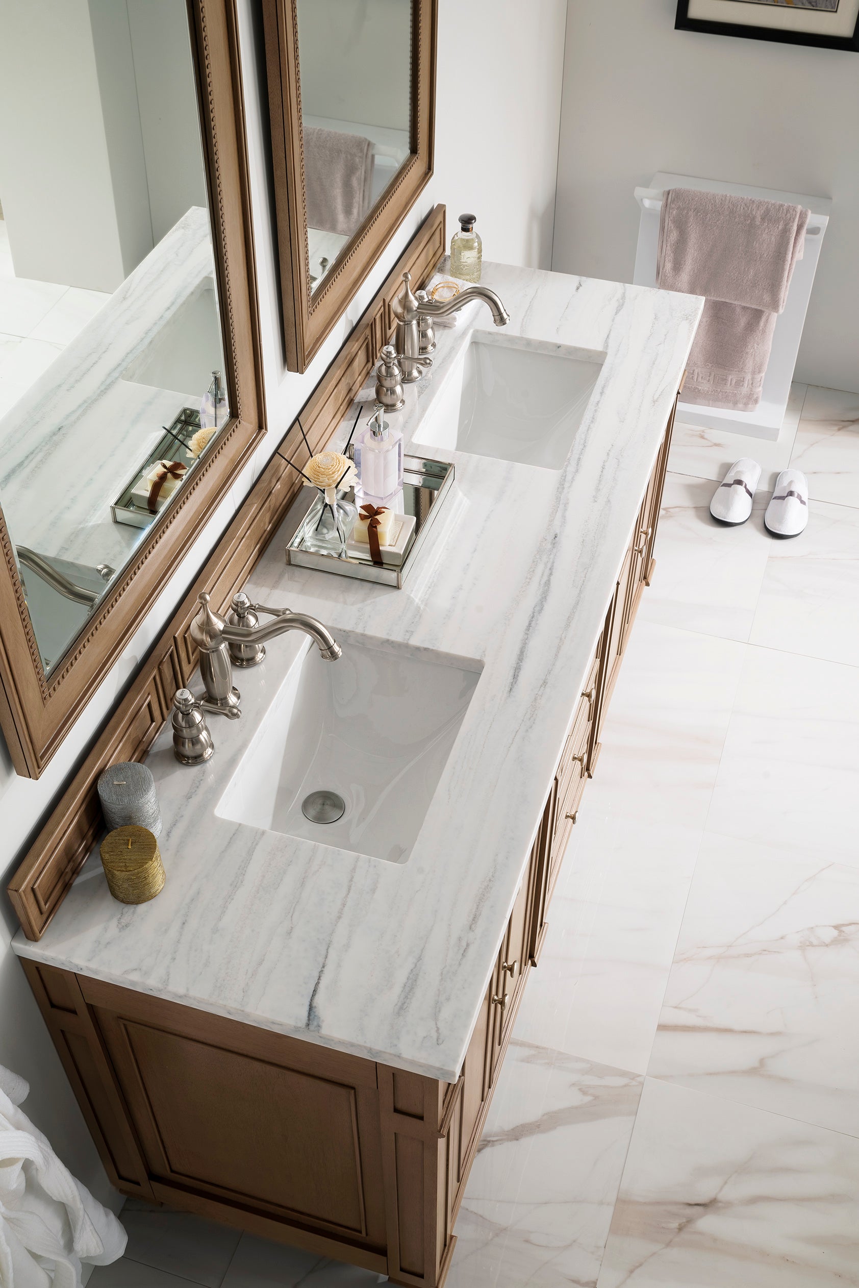 James Martin Bristol 72" Double Vanity in Whitewashed Walnut with 3cm Countertop