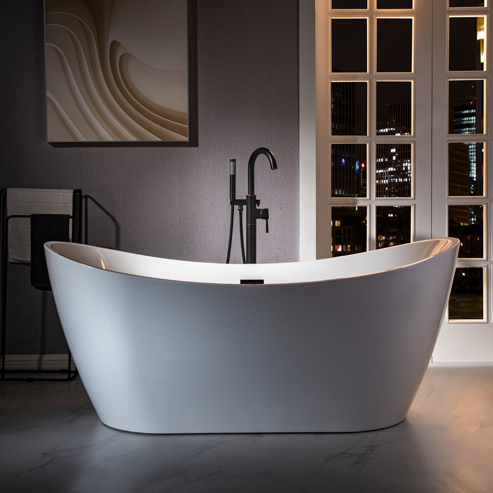 WOODBRIDGE Contemporary Single Handle Floor Mount Freestanding Tub Filler Faucet with Cylinder Shape Hand shower
