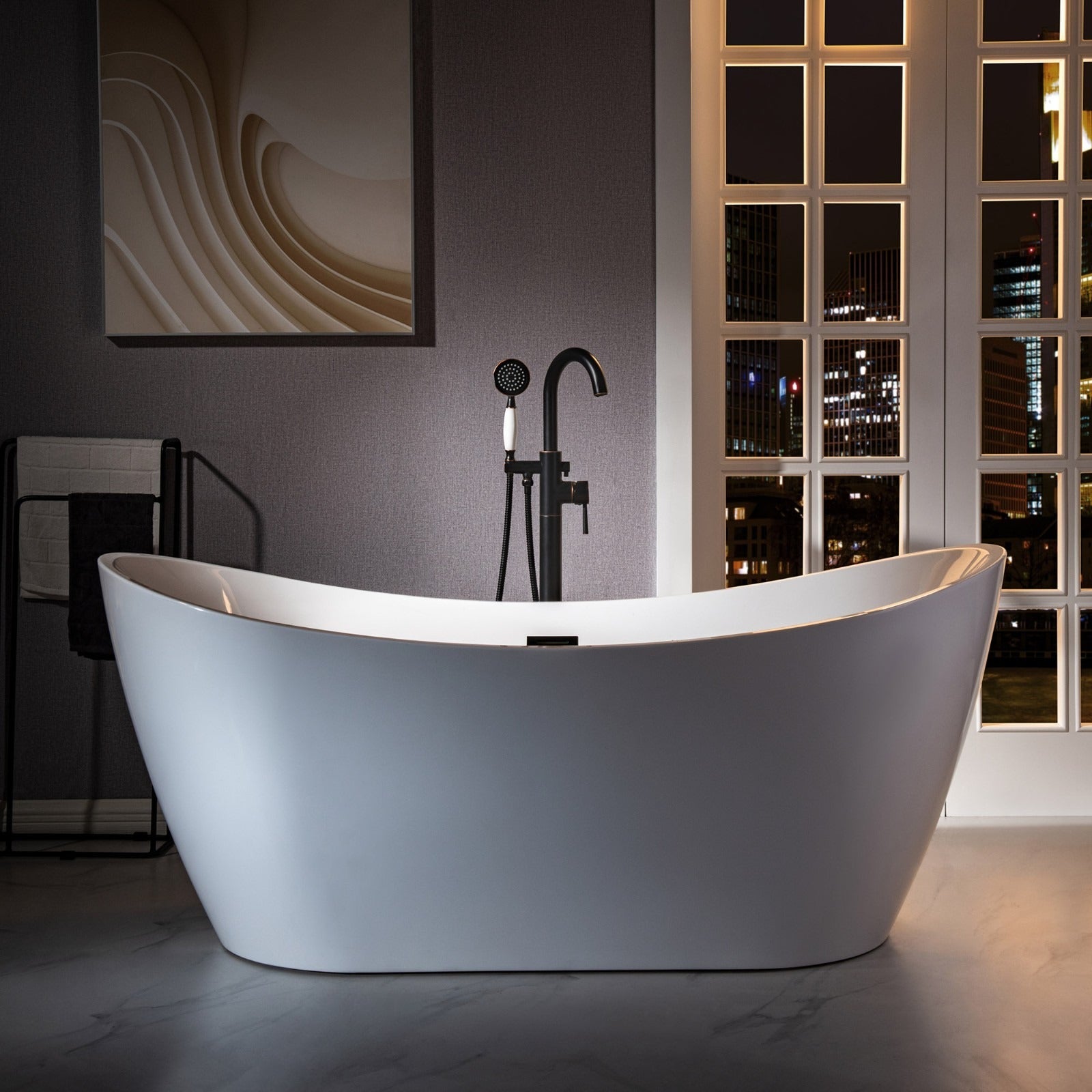 WOODBRIDGE Fusion Single Handle Floor Mount Freestanding Tub Filler Faucet with Telephone Hand shower