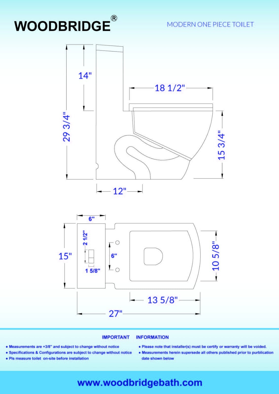 WOODBRIDGE Modern Square Design One Piece Dual Flush 1.28 GP Toilet,Chair Height with Soft Closing Seat, T0020