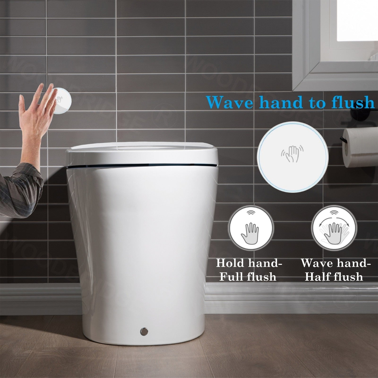 WOODBRIDGE BW5100S One Piece Modern,Slim, Tankless and High Efficiency Toilet with Battery Operated Auto Flushing