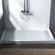 WOODBRIDGE SBR6036-1000R-CH SolidSurface Shower Base with Recessed Trench Side Including Chrome Linear Cover, 60" L x 36" W x 4" H,Right Drain White ColorRight