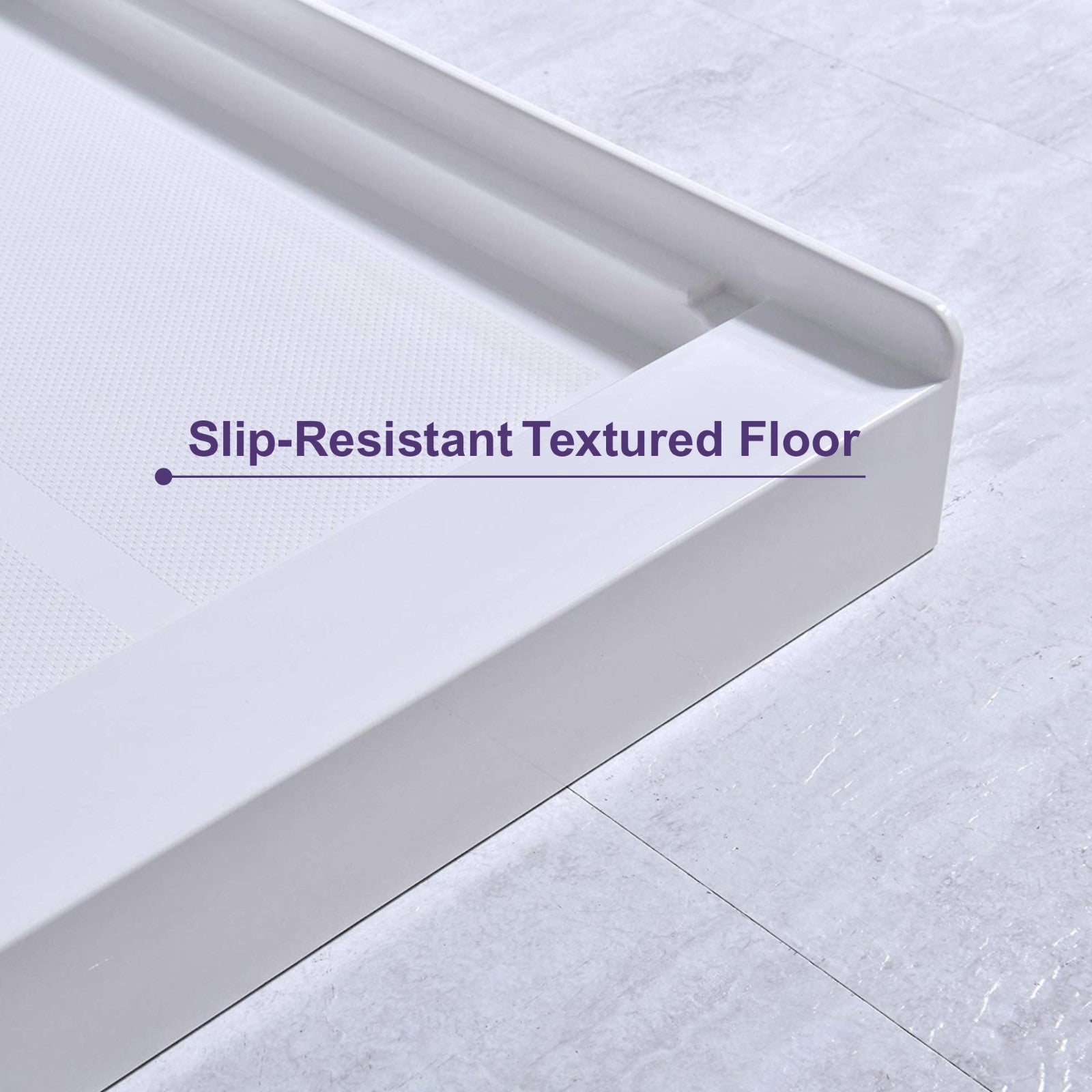 WOODBRIDGE SBR6036-1000C-MB SolidSurface Shower Base with Recessed Trench Side Including Matte Black Linear Cover, 60" L x 36" W x 4" H,Center Drain White Color