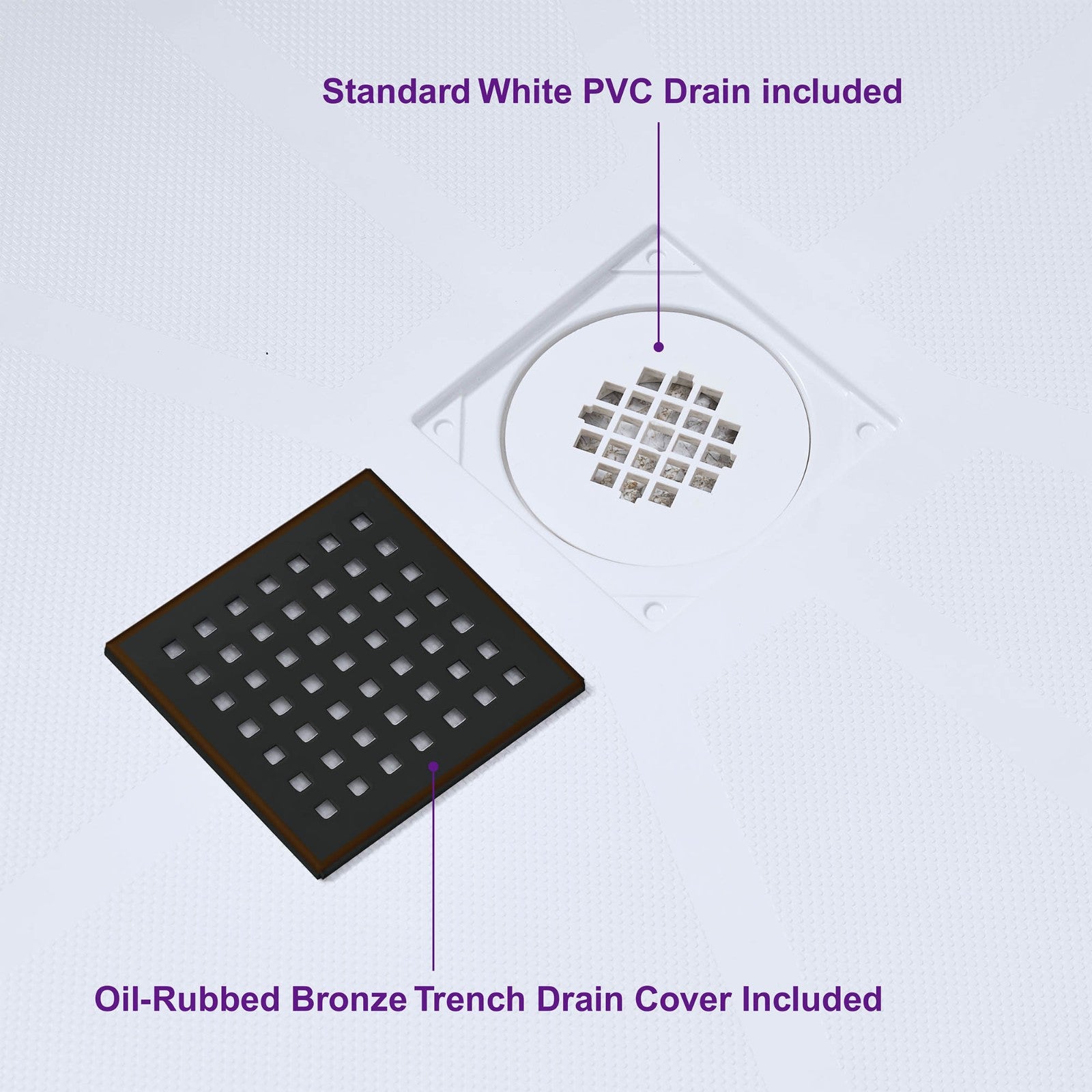 WOODBRIDGE SBR6036-1000C-ORB SolidSurface Shower Base with Recessed Trench Side Including Oil Rubbed Bronze Linear Cover, 60" L x 36" W x 4" H,Center Drain White Color
