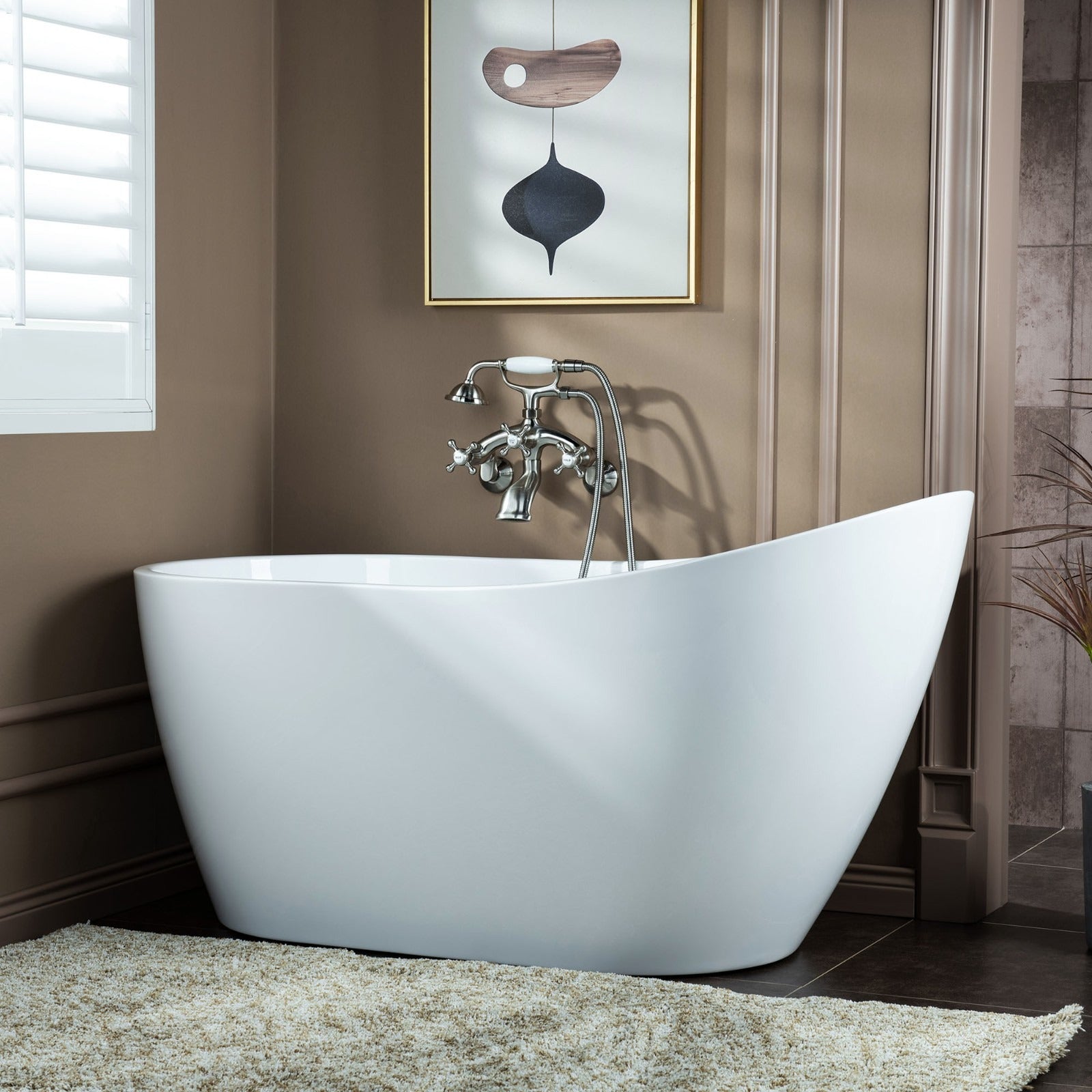 WOODBRIDGE Wall Mount Adjustable Centers Bathtub Faucet with 3 Metal Cross Handles and Telephone Style Hand Shower, F003
