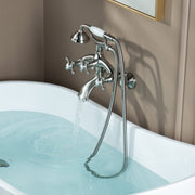 WOODBRIDGE Wall Mount Adjustable Centers Bathtub Faucet with 3 Metal Cross Handles and Telephone Style Hand Shower, F003