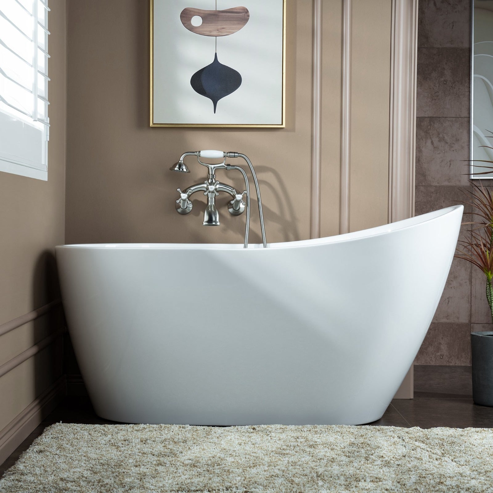 WOODBRIDGE Wall Mount Adjustable Centers Bathtub Faucet with 3 Metal Cross Handles and Telephone Style Hand Shower, F003