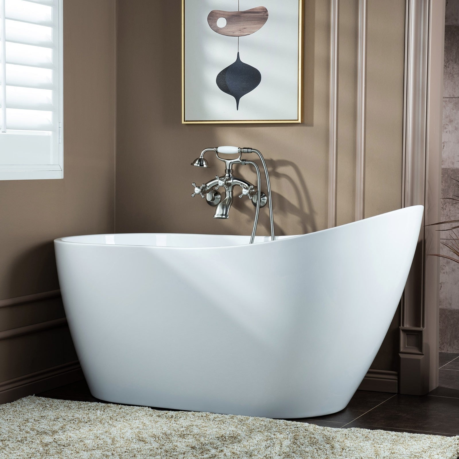 WOODBRIDGE Wall Mount Adjustable Centers Bathtub Faucet with 3 Metal Cross Handles and Telephone Style Hand Shower, F003