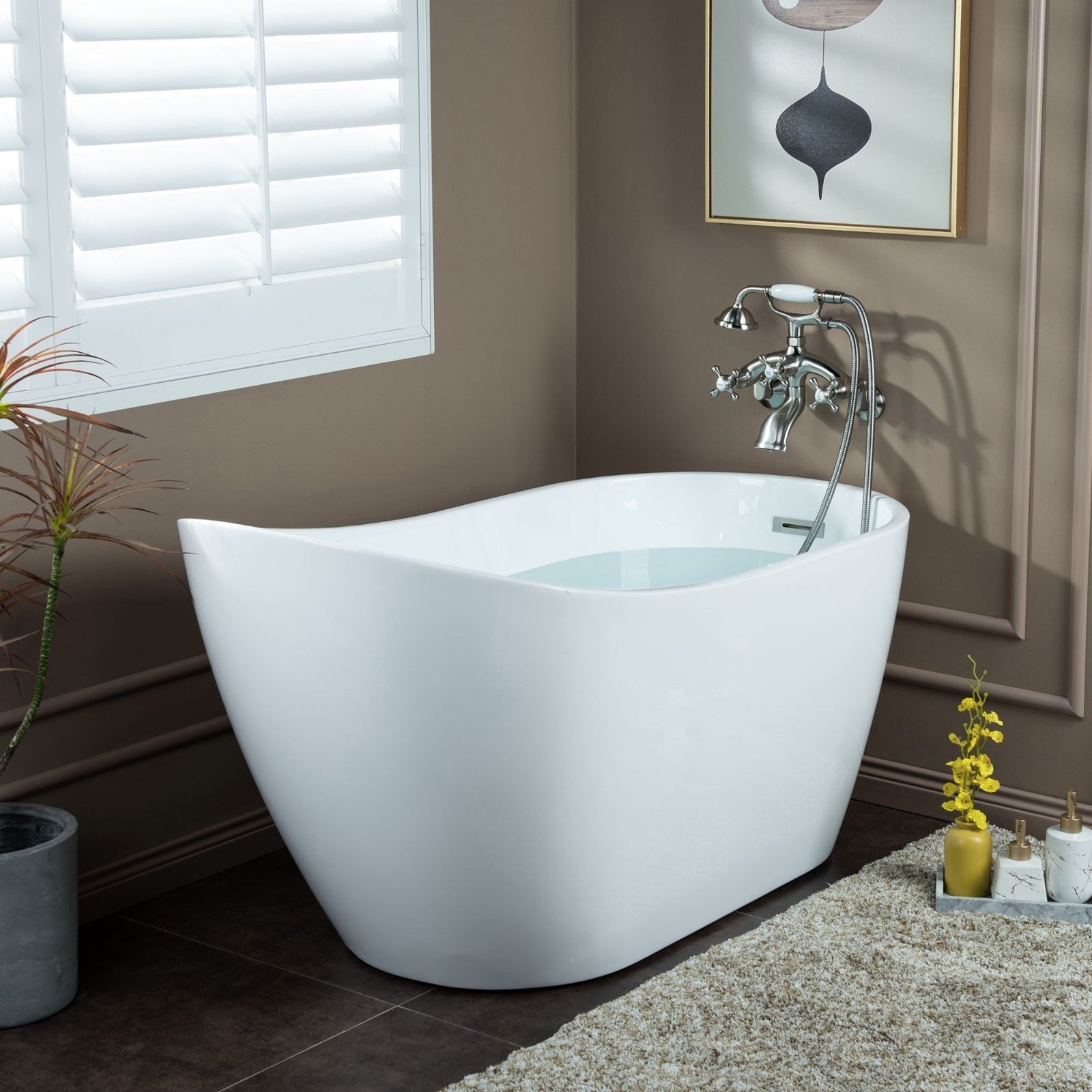 WOODBRIDGE Wall Mount Adjustable Centers Bathtub Faucet with 3 Metal Cross Handles and Telephone Style Hand Shower, F003