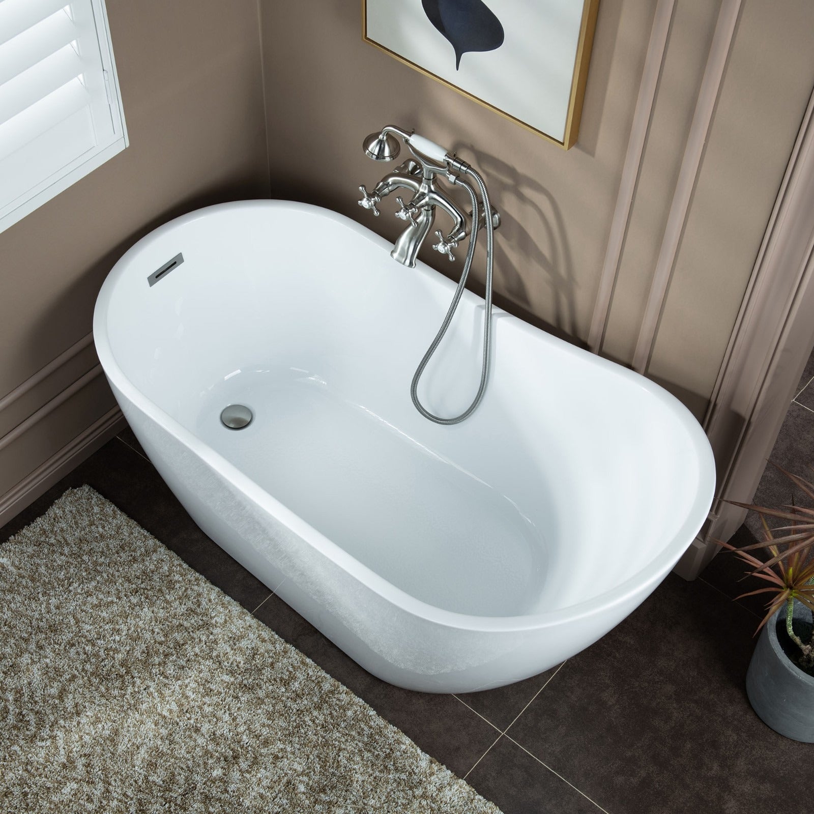 WOODBRIDGE Wall Mount Adjustable Centers Bathtub Faucet with 3 Metal Cross Handles and Telephone Style Hand Shower, F003