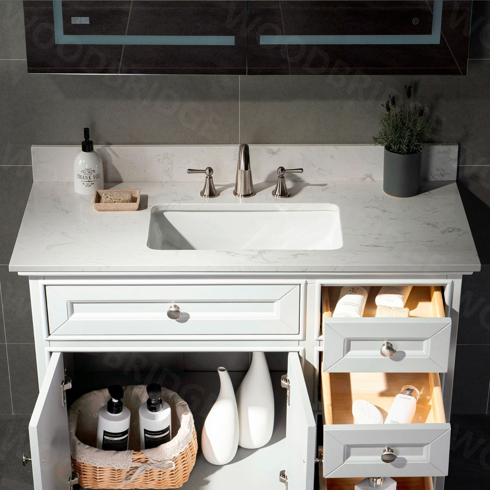 WOODBRIDGE 37" x22" Vanity Top with Single Under Mount Rectangle Bowl, CALAVT3722-8