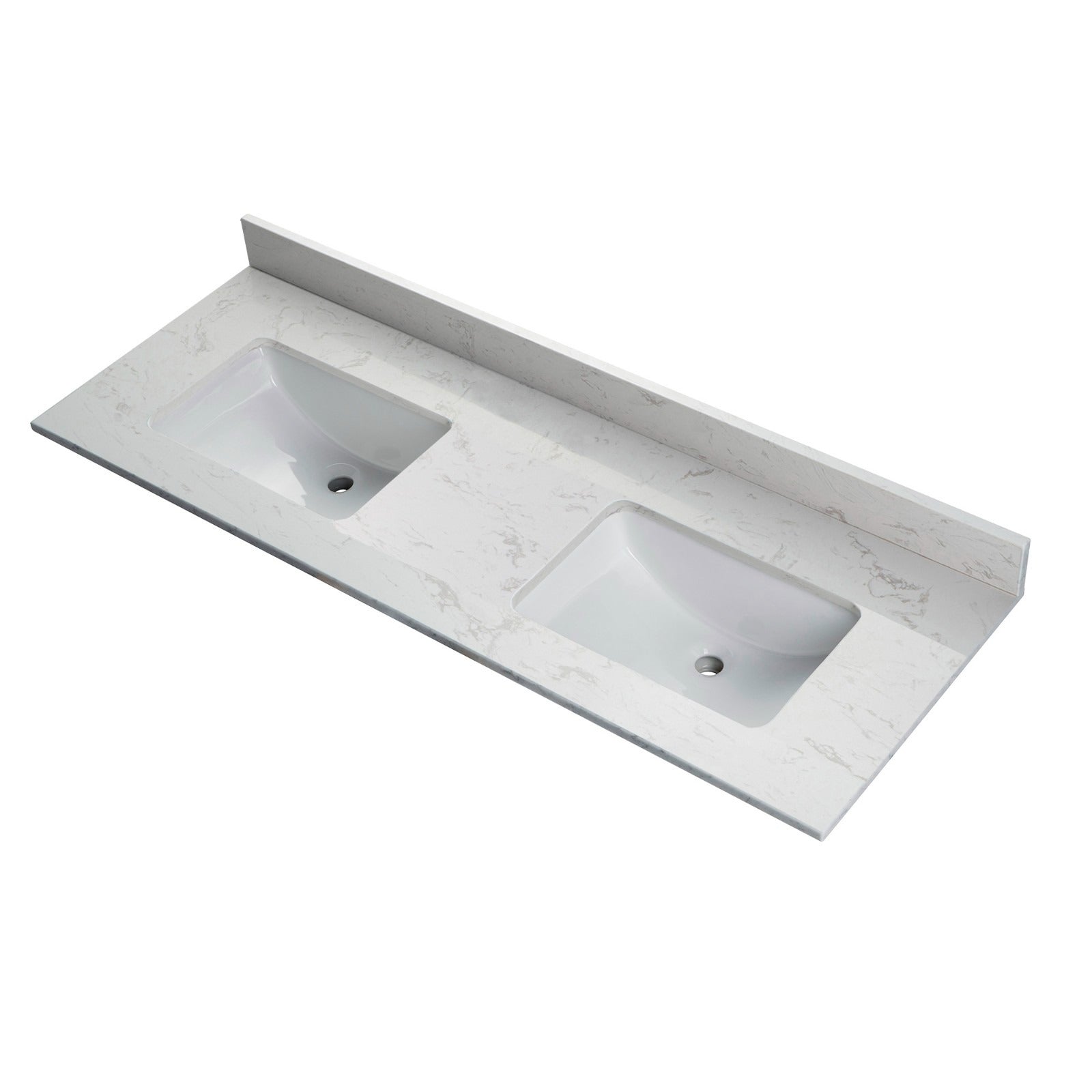 WOODBRIDGE 61" x 22" Vanity Top with Double Under Mount Rectangle Bowls, CALAVT6122D-8
