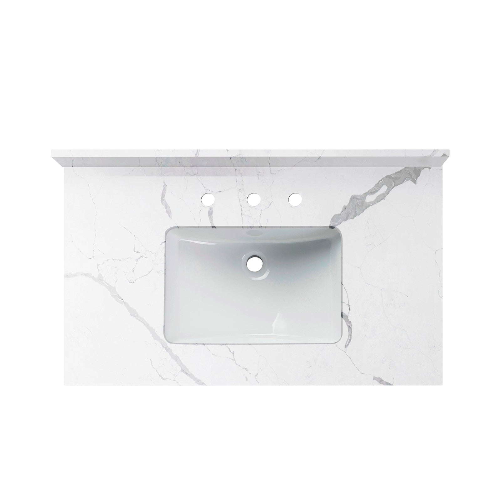 WOODBRIDGE 37" x22" Vanity Top with Single Under Mount Rectangle Bowl, Fish Belly Engineered stone, Pre-drilled with 3-hole for 8-inch Widespread Faucet set up Option
