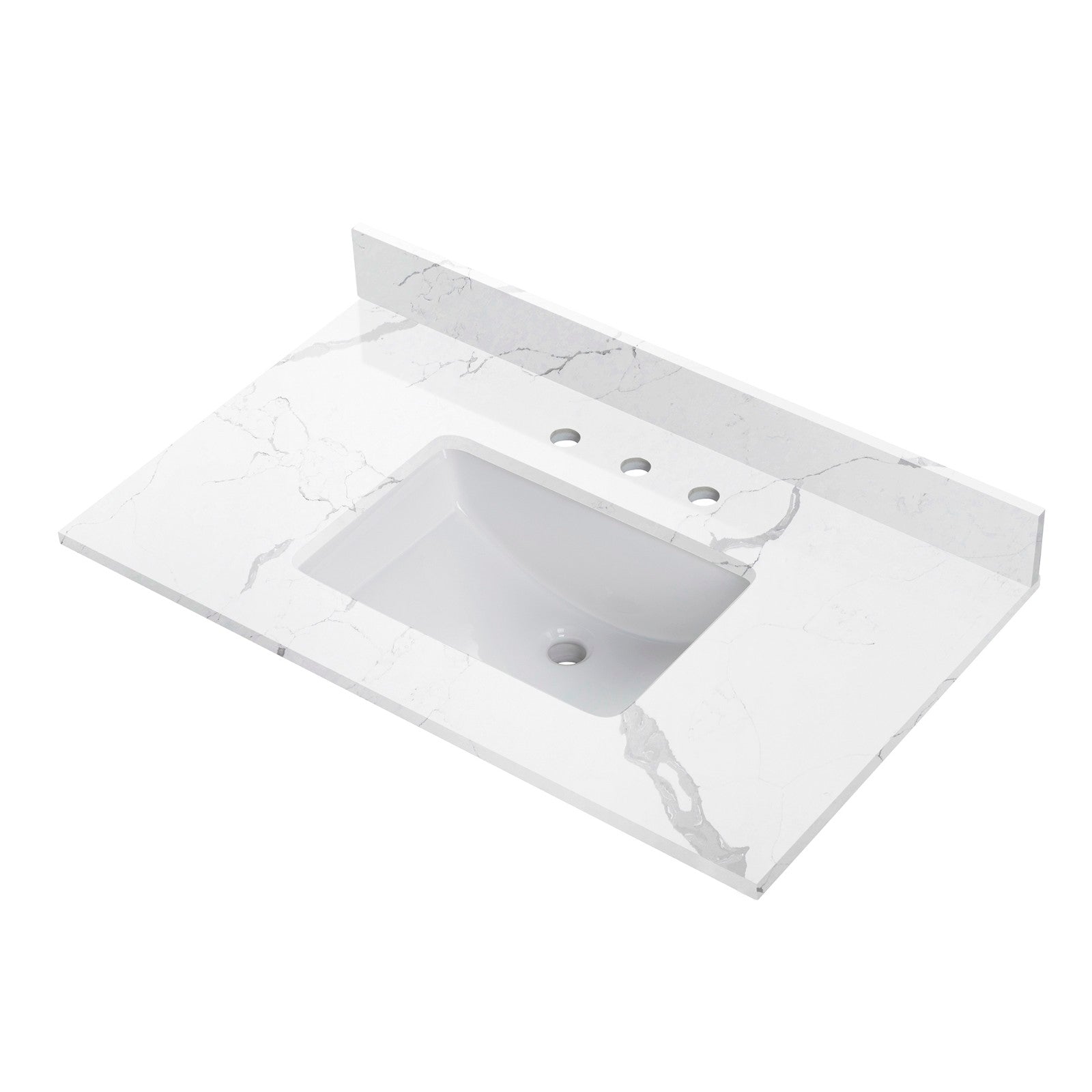 WOODBRIDGE 37" x22" Vanity Top with Single Under Mount Rectangle Bowl, Fish Belly Engineered stone, Pre-drilled with 3-hole for 8-inch Widespread Faucet set up Option