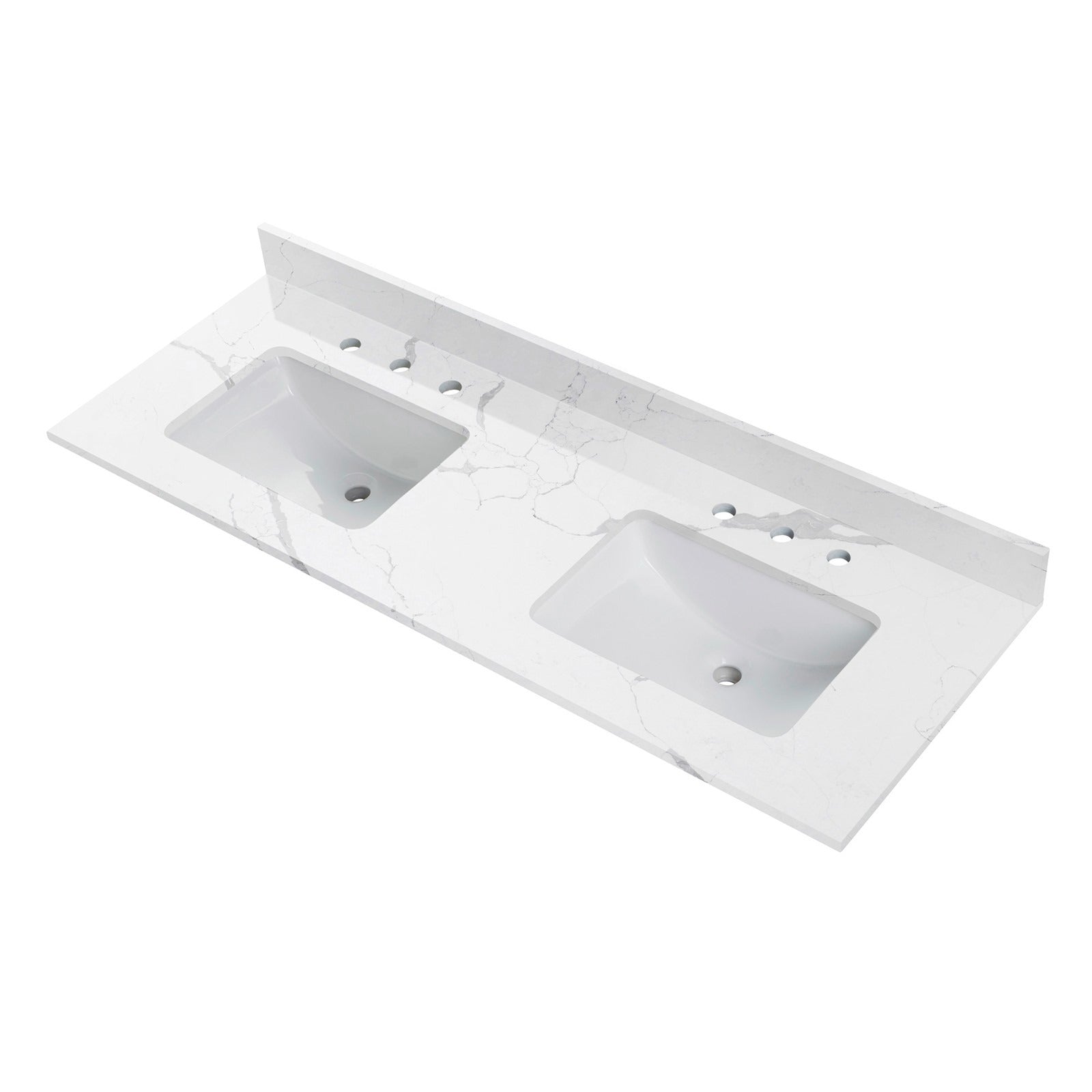 WOODBRIDGE 61" x 22" Vanity Top with Double Under Mount Rectangle Bowls, FBVT6122D-8
