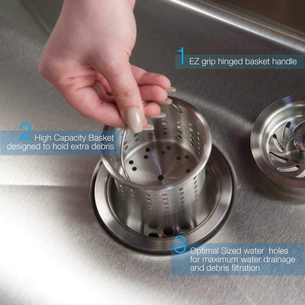 Houzer 3-1/2" Stainless Steel Deep Cup Basket Strainer with EZ Grip