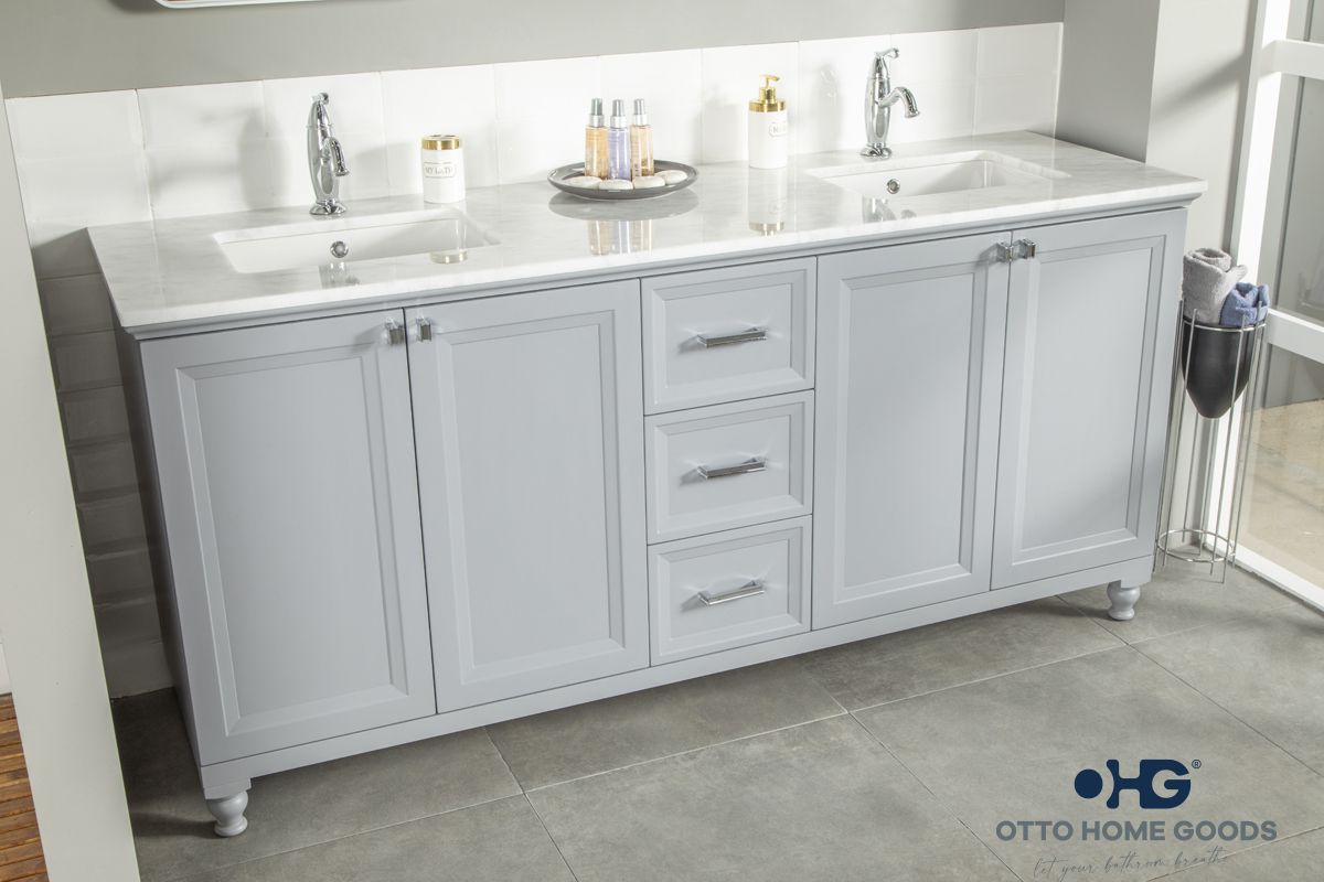 Isabel 72" Gray Double Sink Bathroom Vanity with Quartz Top & Chrome Hardware