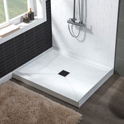 WOODBRIDGE SBR3636-1000C-MB SolidSurface Shower Base with Recessed Trench Side Including Matte Black Linear Cover, 36" L x 36" W x 4" H,Center Drain White Color