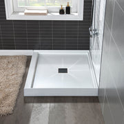 WOODBRIDGE SBR3636-1000C-ORB SolidSurface Shower Base with Recessed Trench Side Including Oil Rubbed Bronze Linear Cover, 36" L x 36" W x 4" H,Center Drain White Color