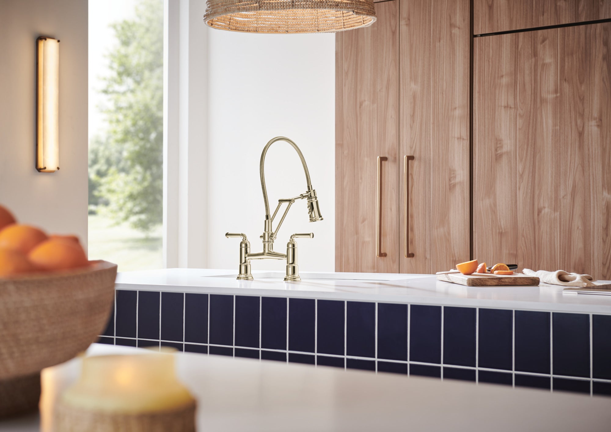 Brizo Rook® Articulating Bridge Faucet with Finished Hose