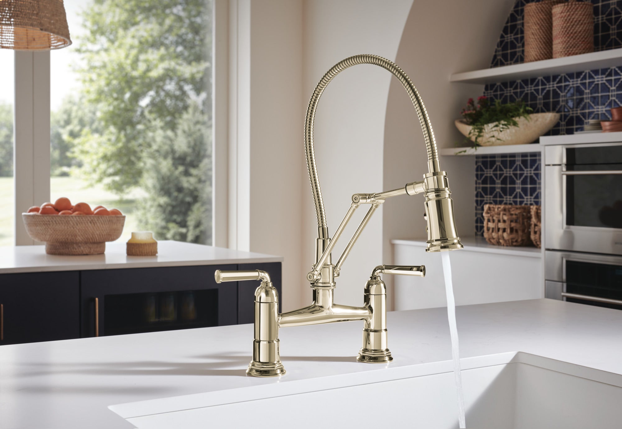 Brizo Rook® Articulating Bridge Faucet with Finished Hose