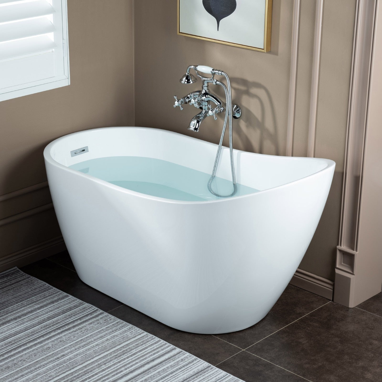 WOODBRIDGE Wall Mount Adjustable Centers Bathtub Faucet with 3 Metal Cross Handles and Telephone Style Hand Shower, F003