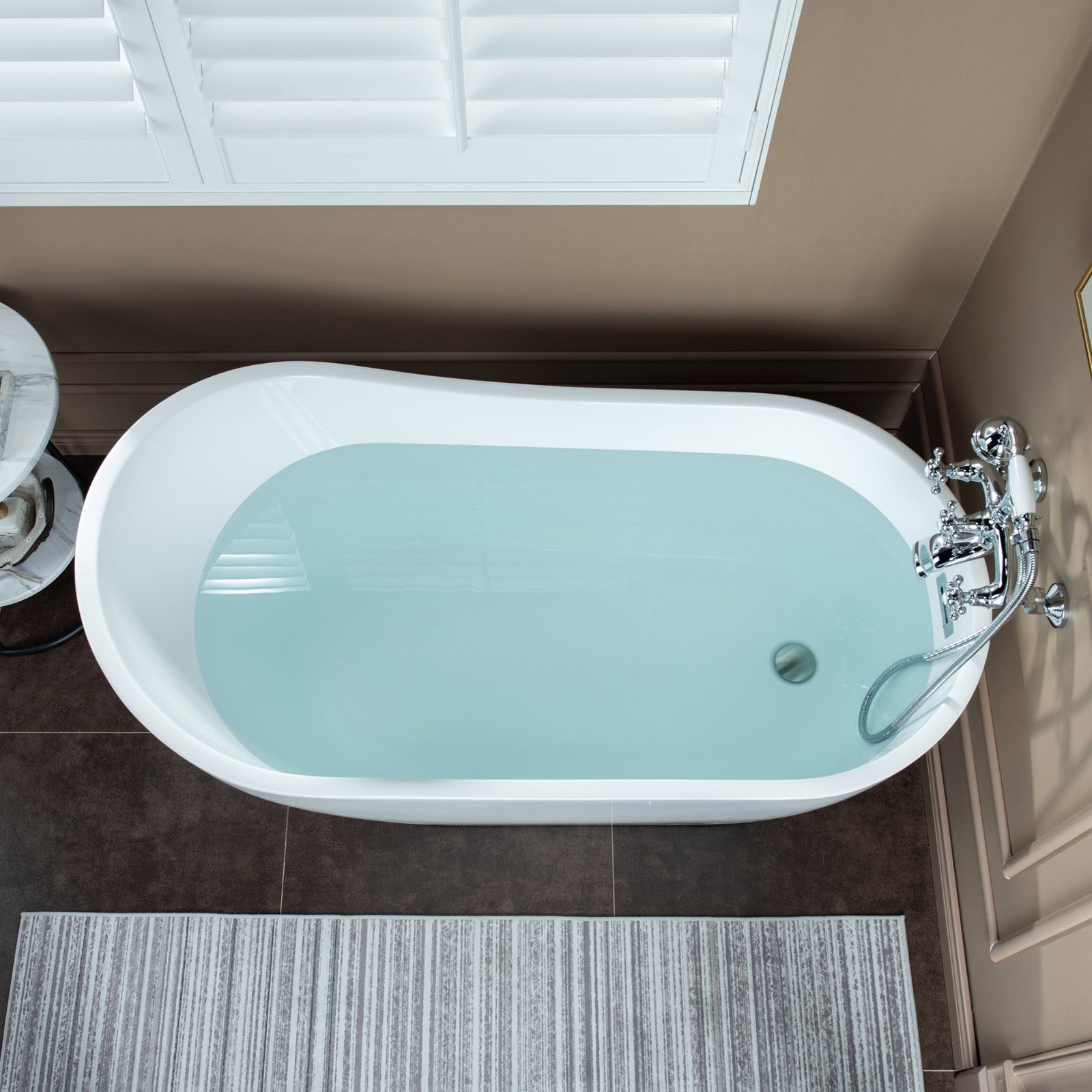 WOODBRIDGE Wall Mount Adjustable Centers Bathtub Faucet with 3 Metal Cross Handles and Telephone Style Hand Shower, F003